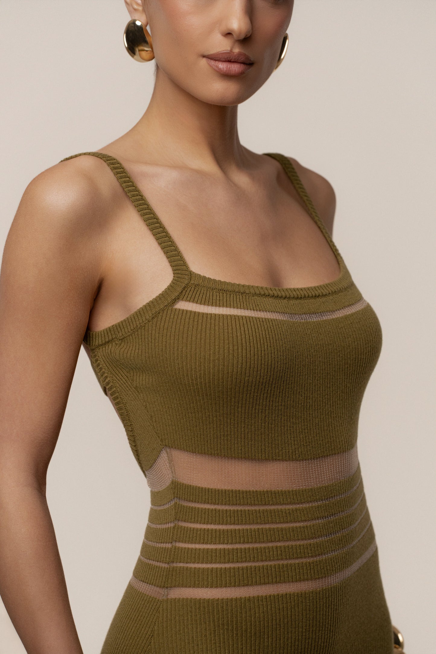 Moss Striped Rib Knit Dress