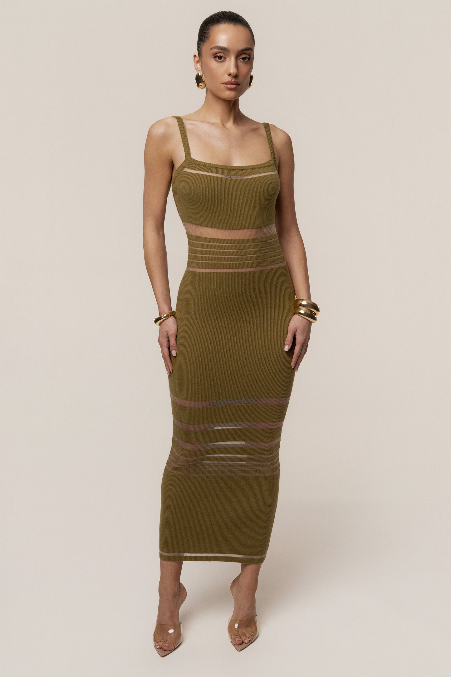 Moss Striped Rib Knit Dress