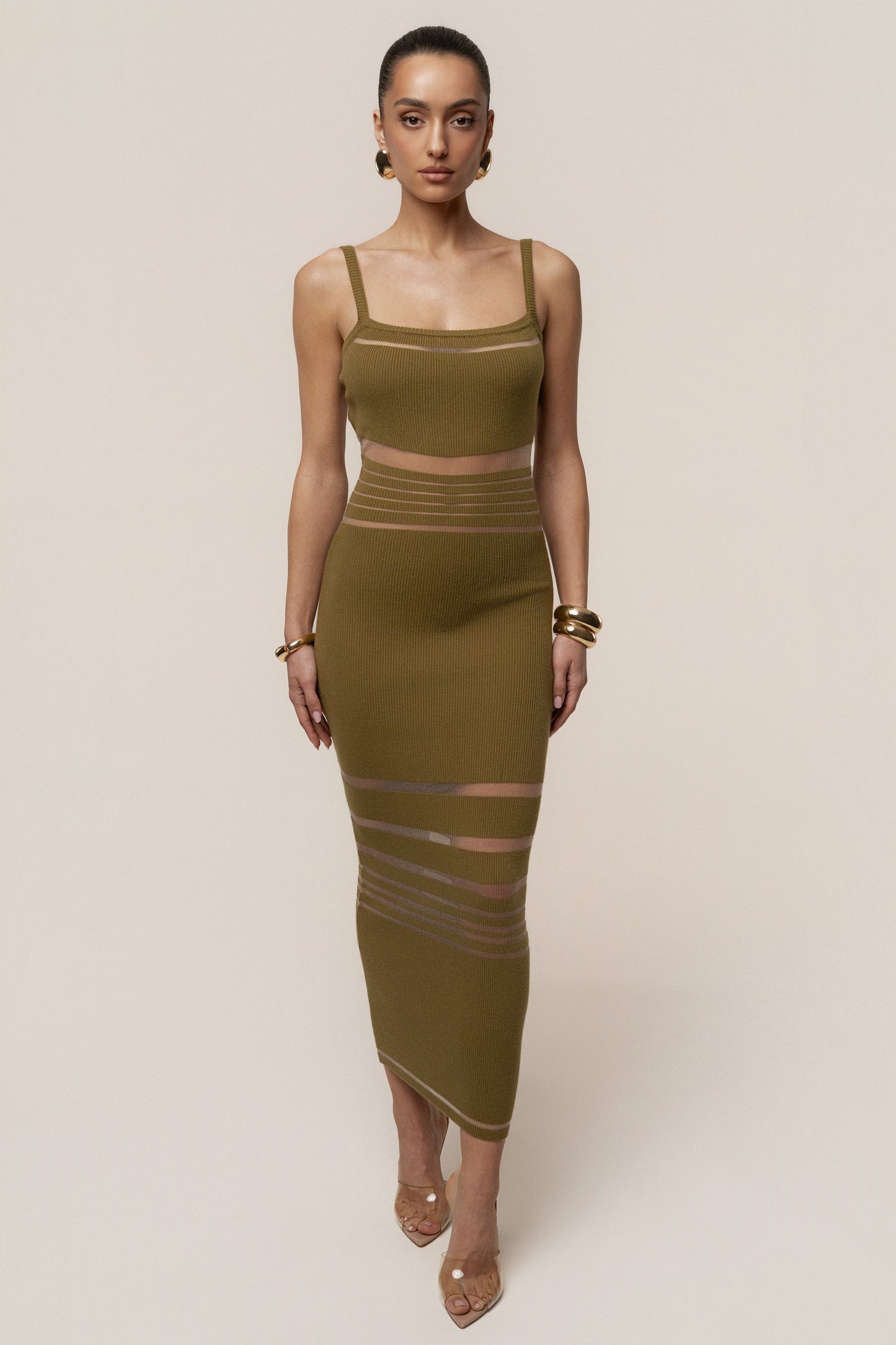 Moss Striped Rib Knit Dress