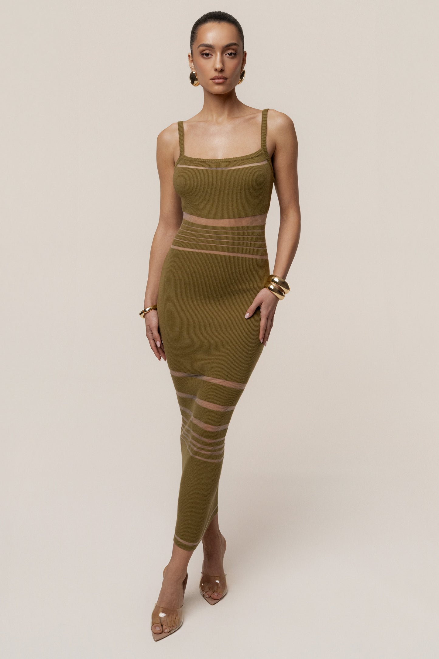 Moss Striped Rib Knit Dress