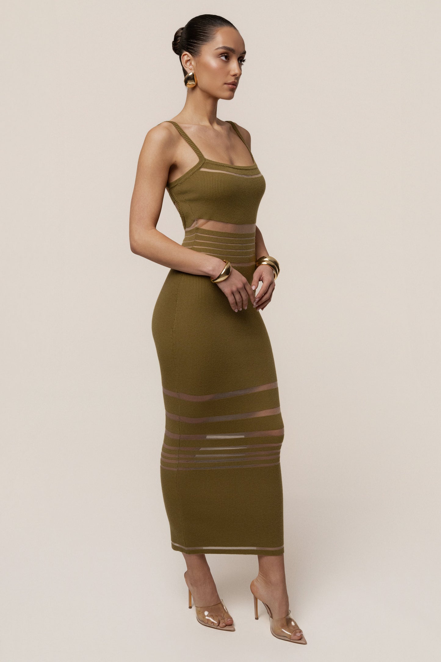 Moss Striped Rib Knit Dress