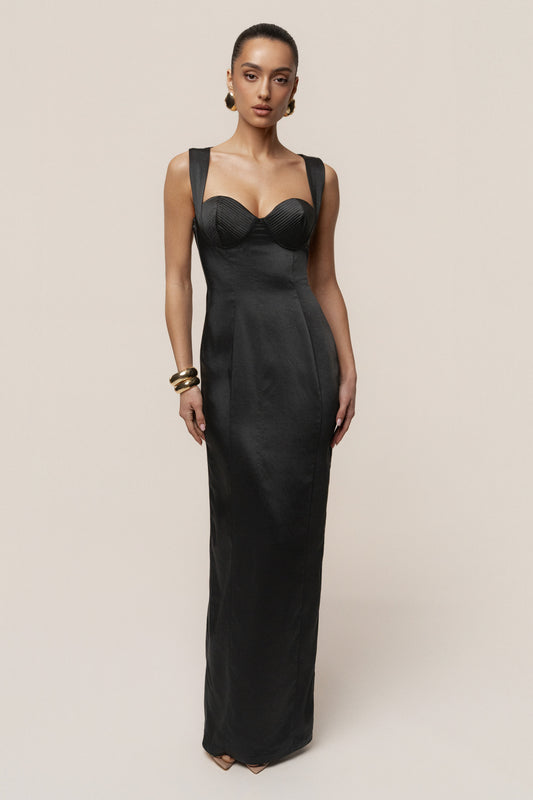 Black Amour Satin Maxi Dress