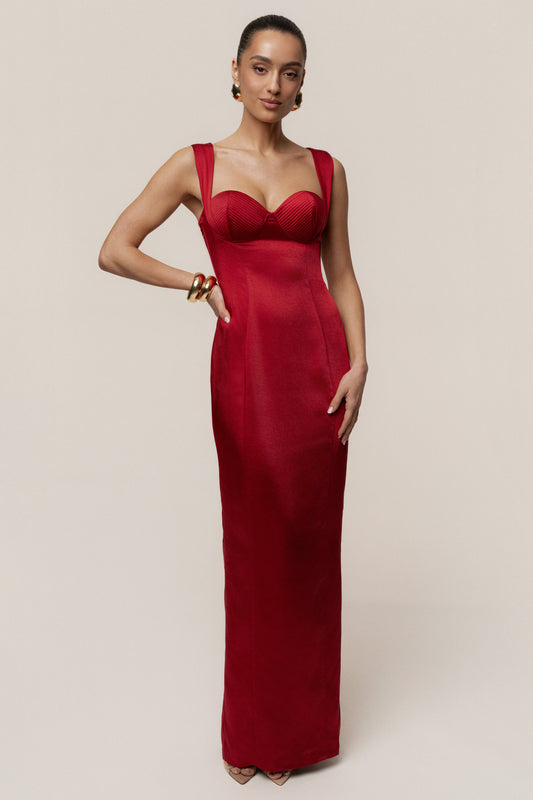 Red Amour Satin Maxi Dress