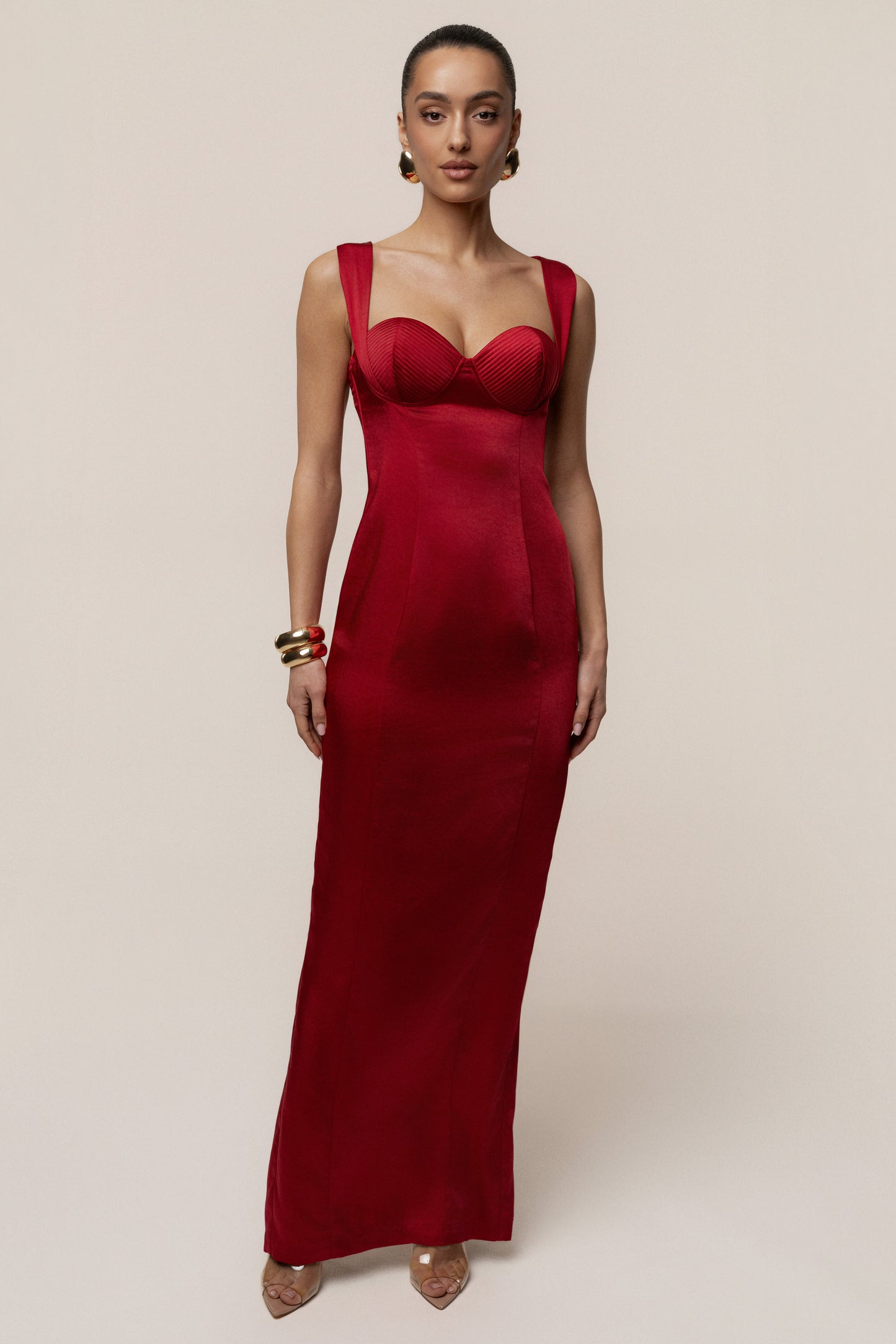 Red Amour Satin Maxi Dress