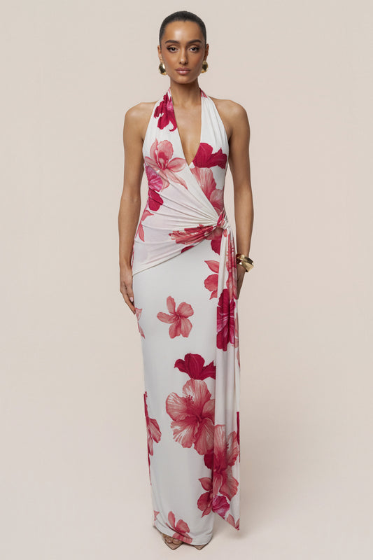 Red Floral Island Blossom Maxi Dress