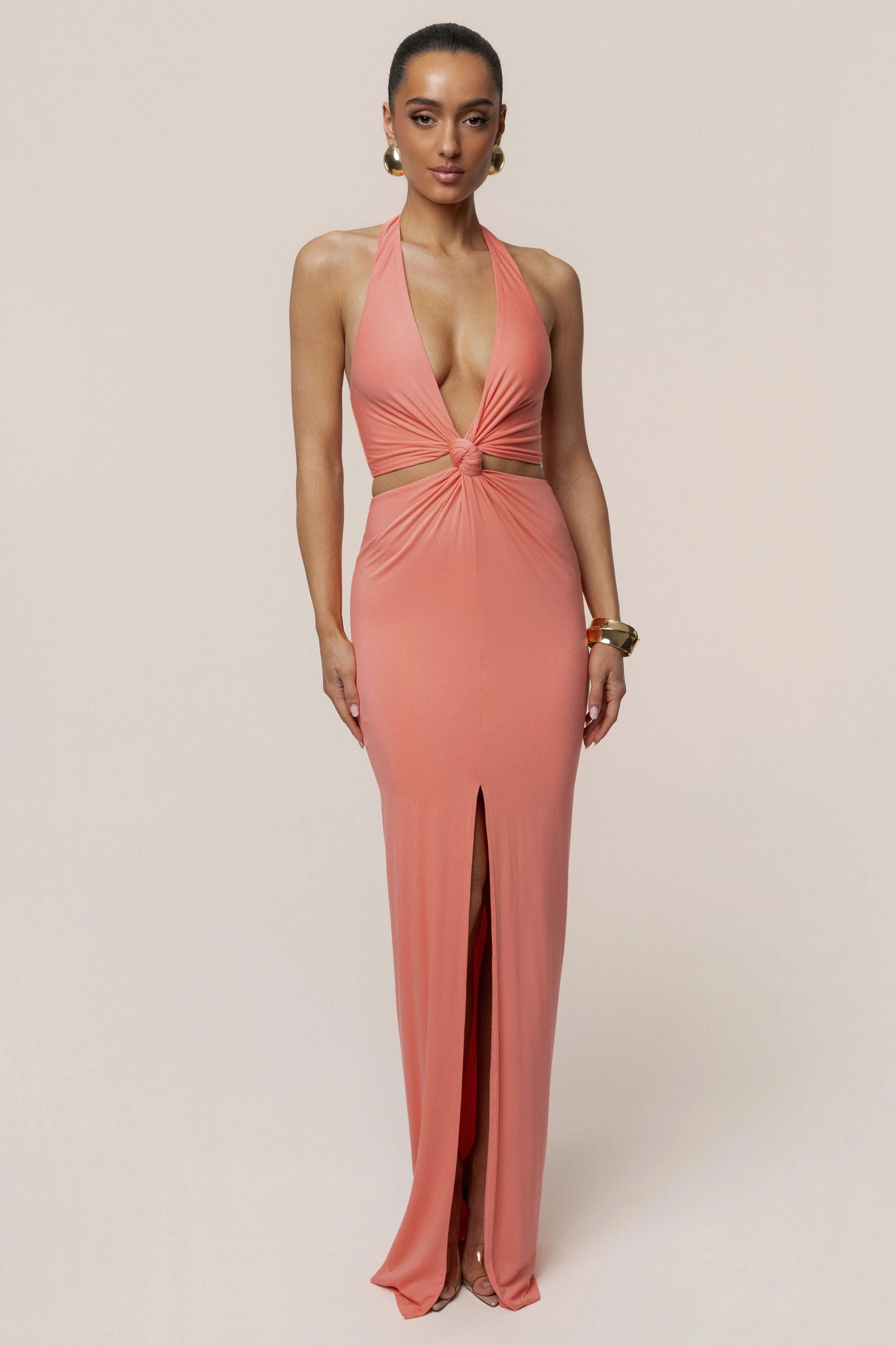 Coral Grand Evening Maxi Dress
