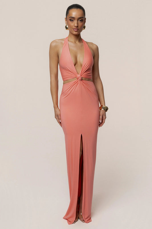 Coral Grand Evening Maxi Dress