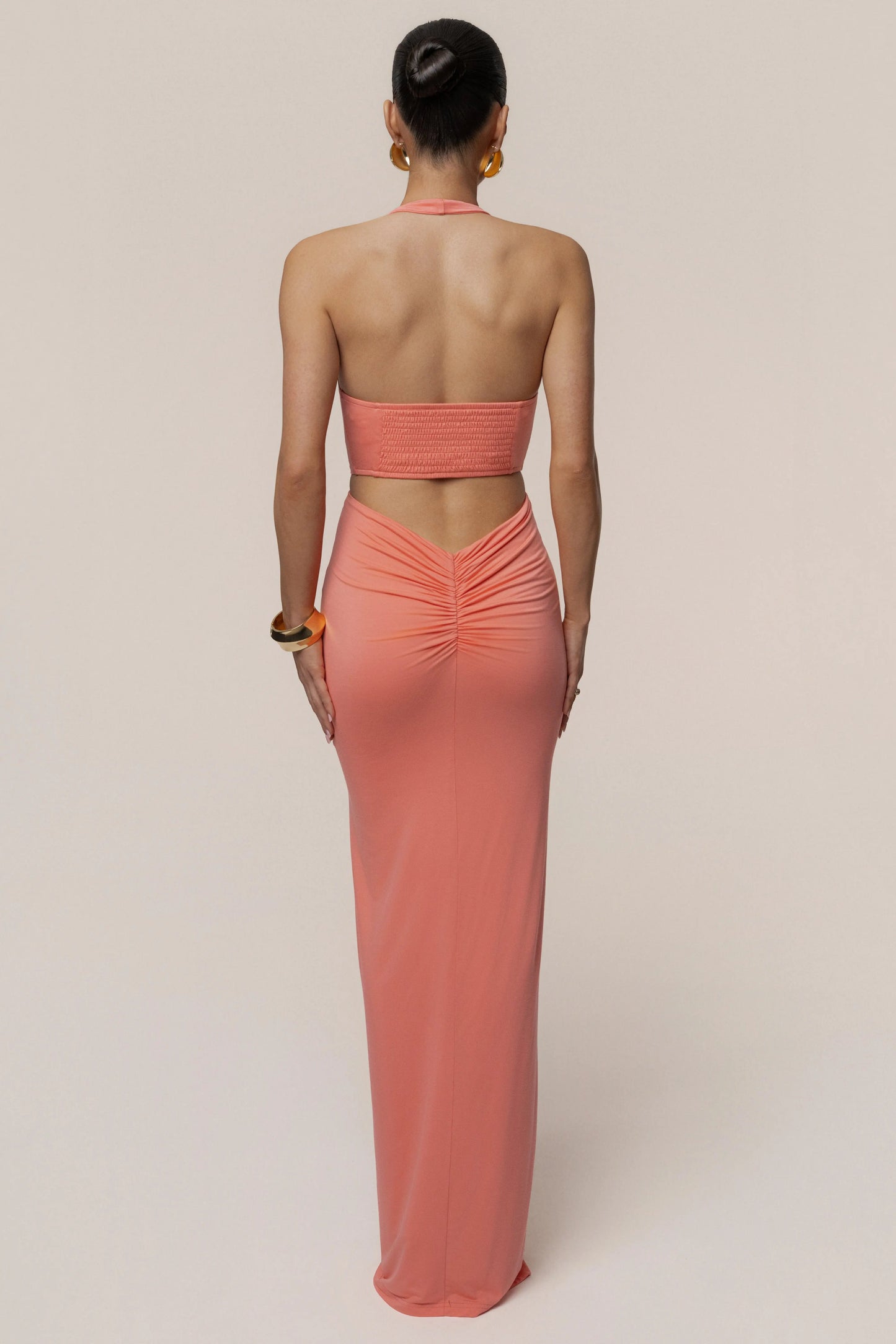 Coral Grand Evening Maxi Dress