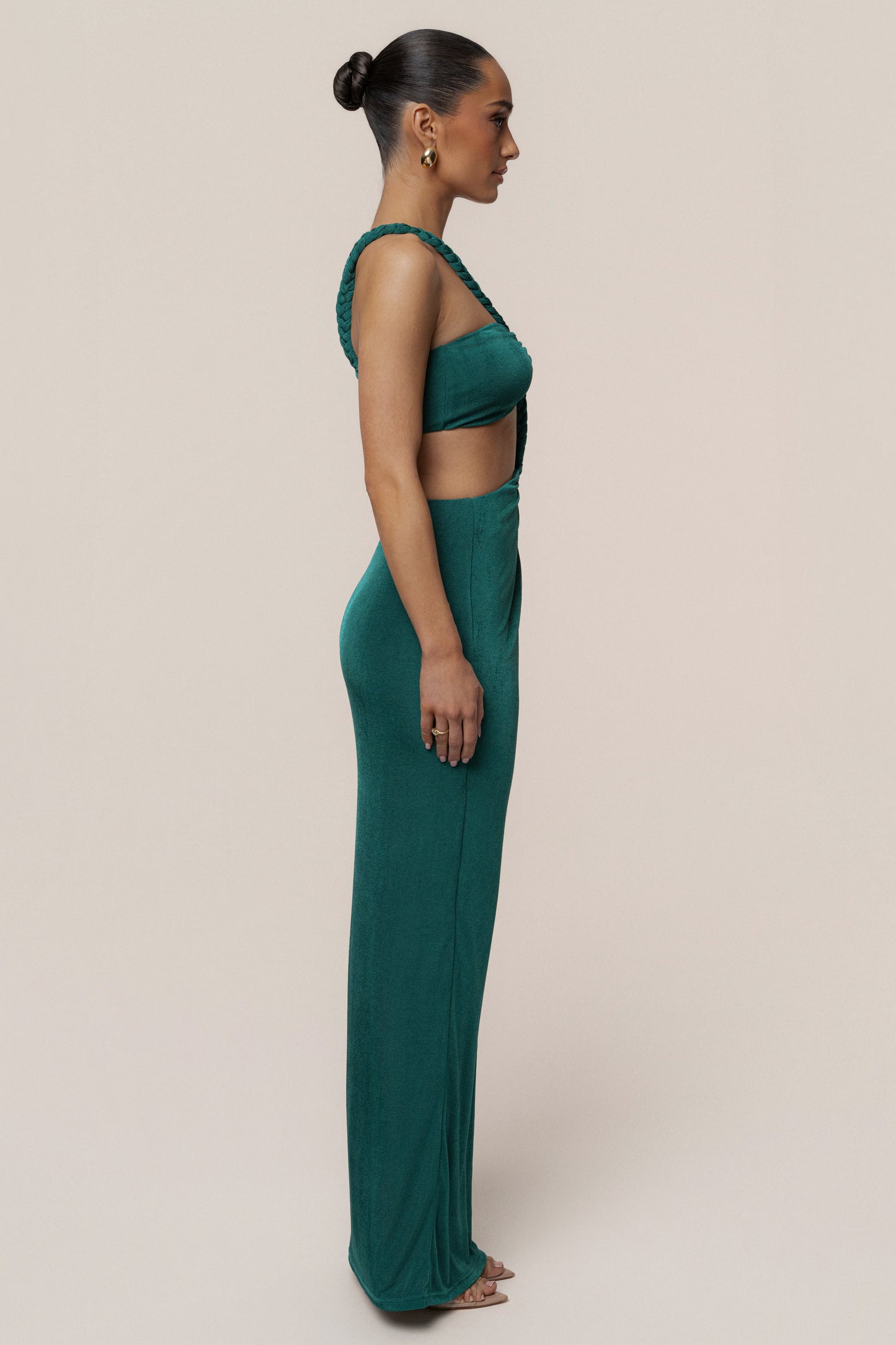 Green Ema One Shoulder Maxi Dress