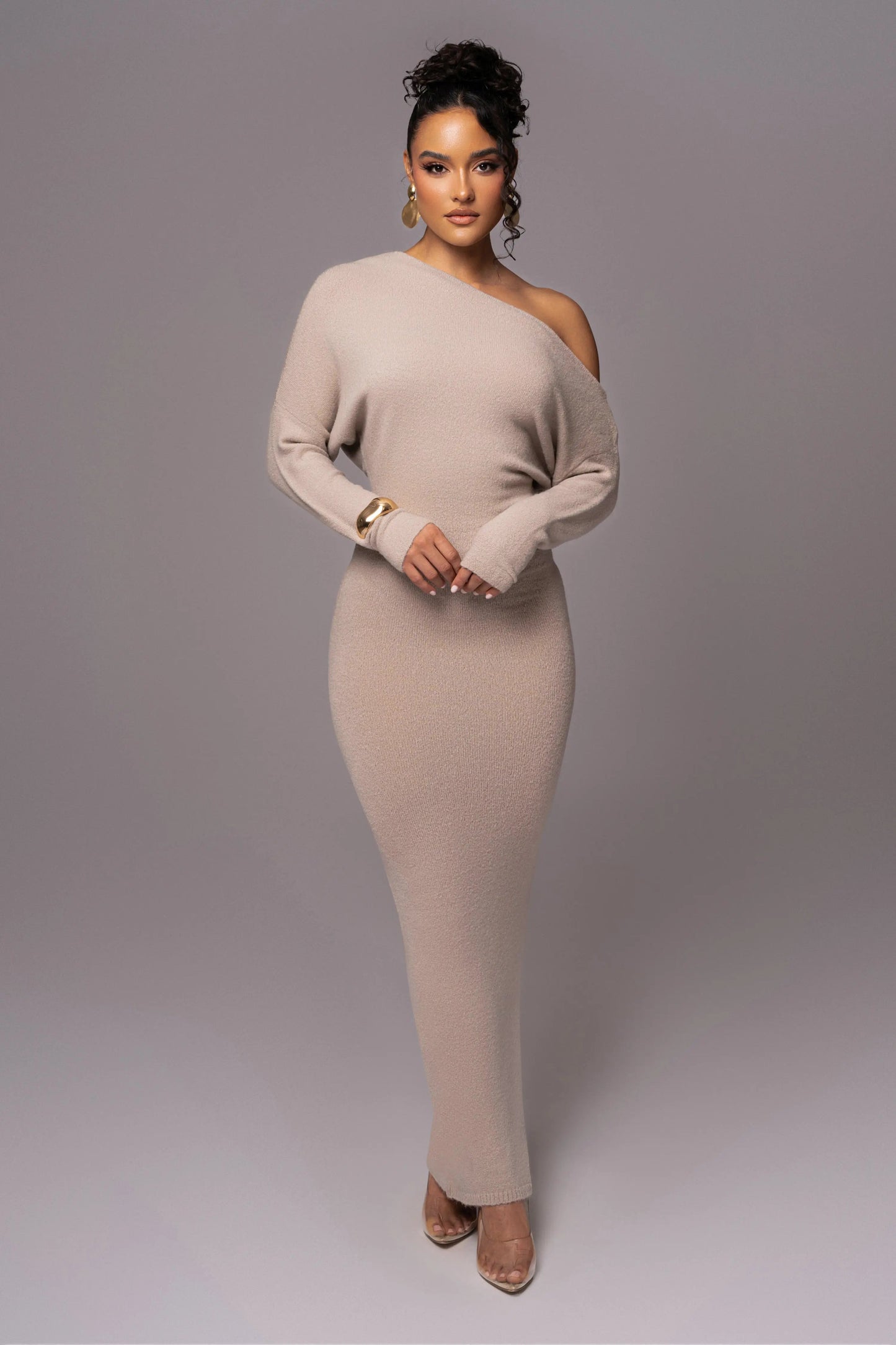 Beige Maddux Asymmetrical Maxi Dress