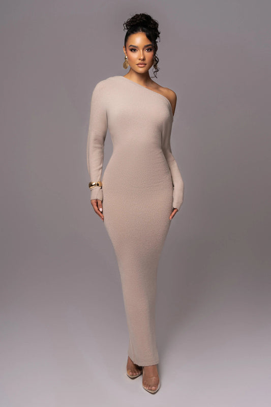 Beige Maddux Asymmetrical Maxi Dress