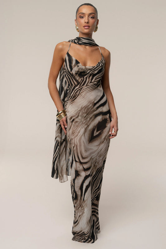 Brown Zebra Print Infinite Journey Maxi Dress