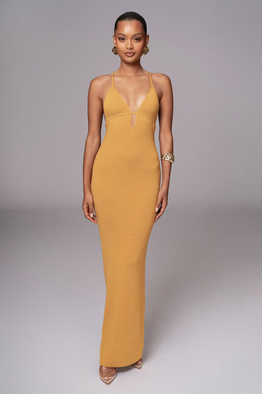 Yellow Sun Rays Knit Maxi Dress