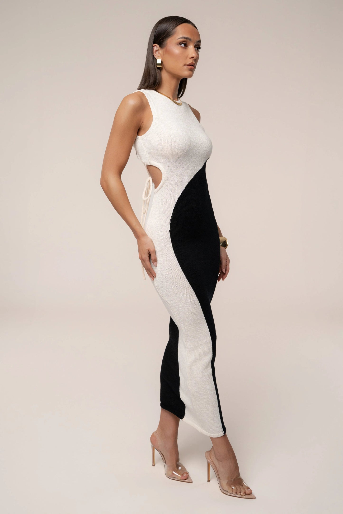Black/Ivory Opposites Attract Midi Dress