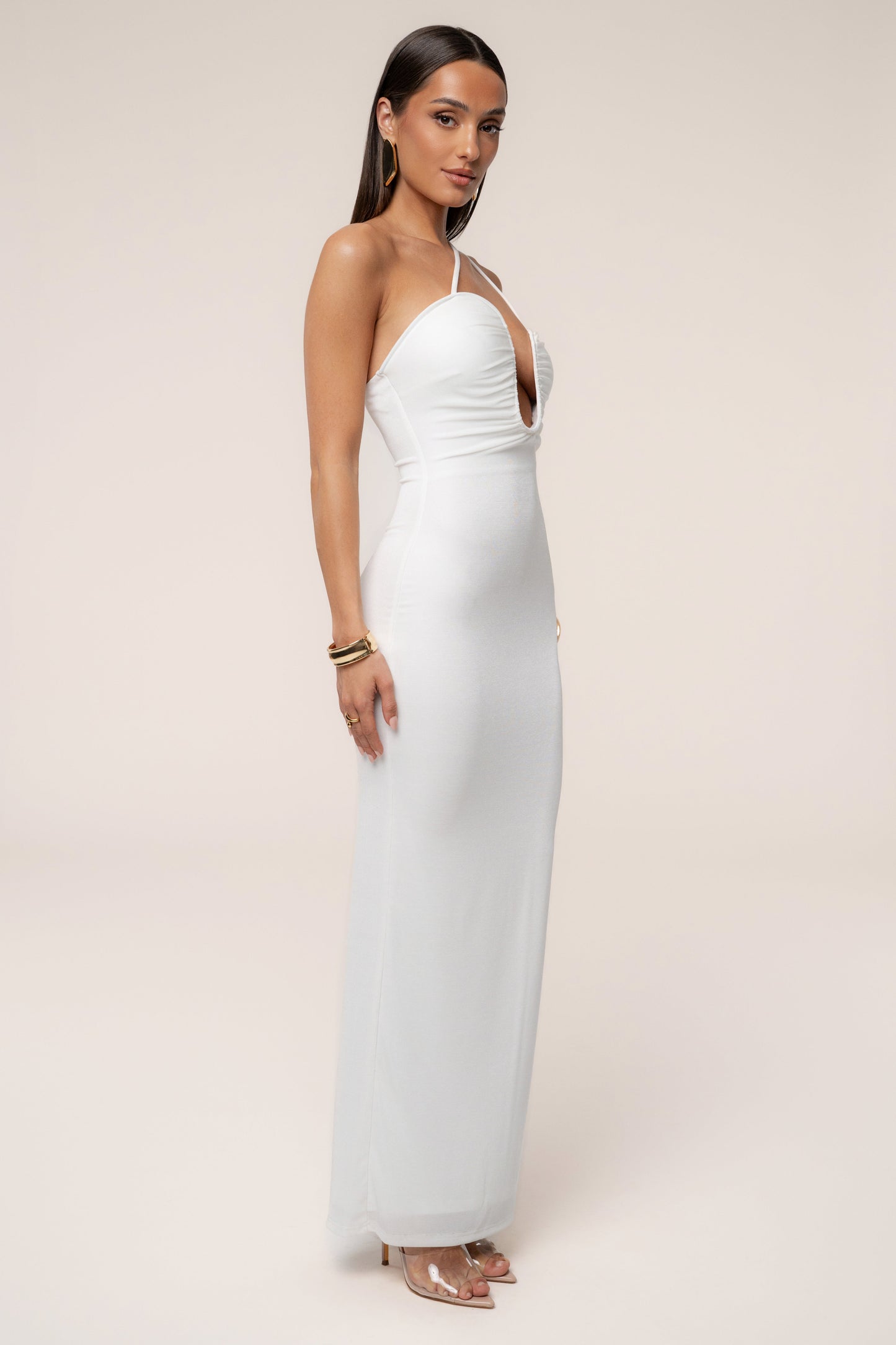 White Eclipse Plunge Neck Dress