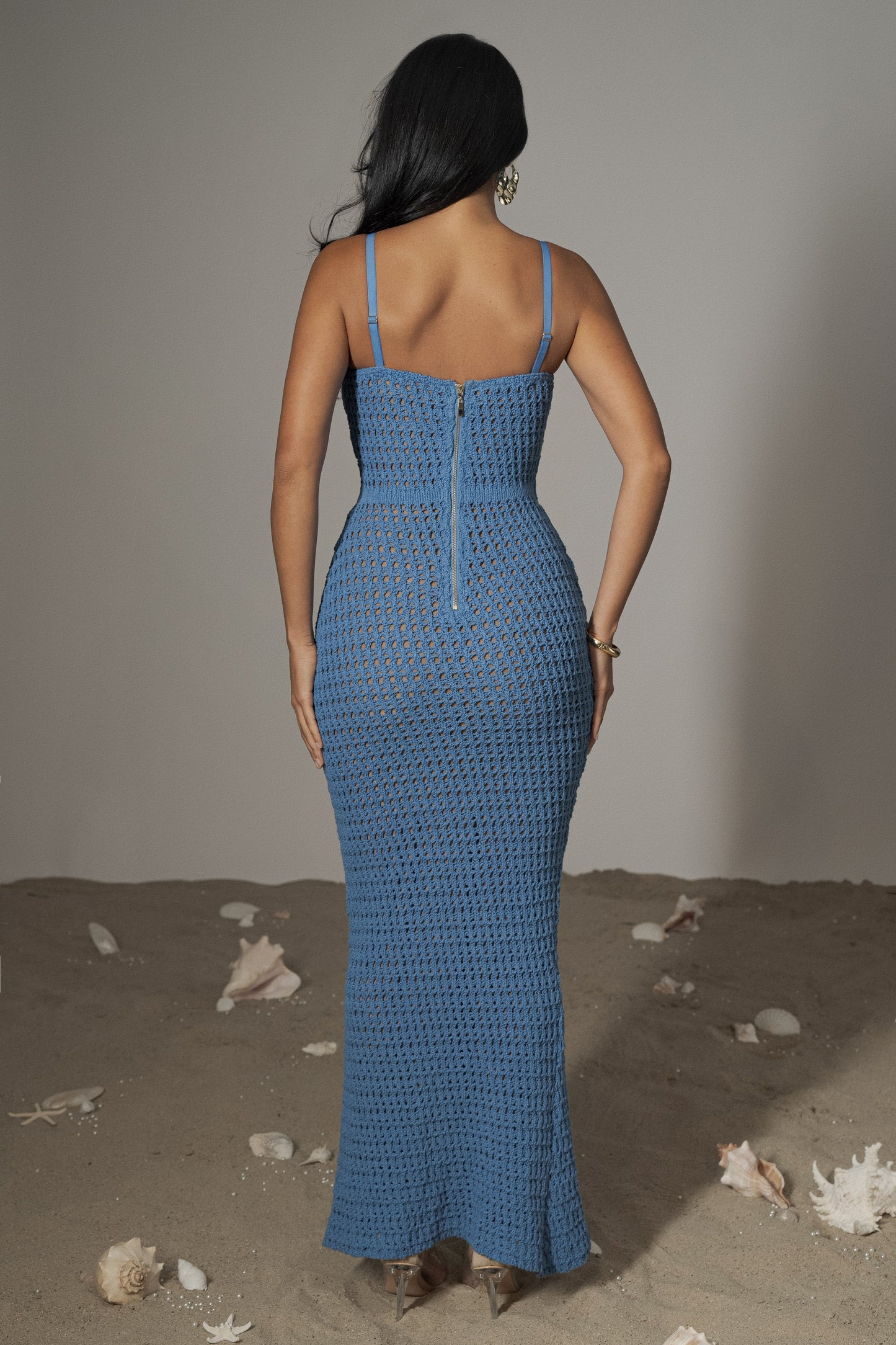 Blue Deep Sea Crochet Maxi Dress