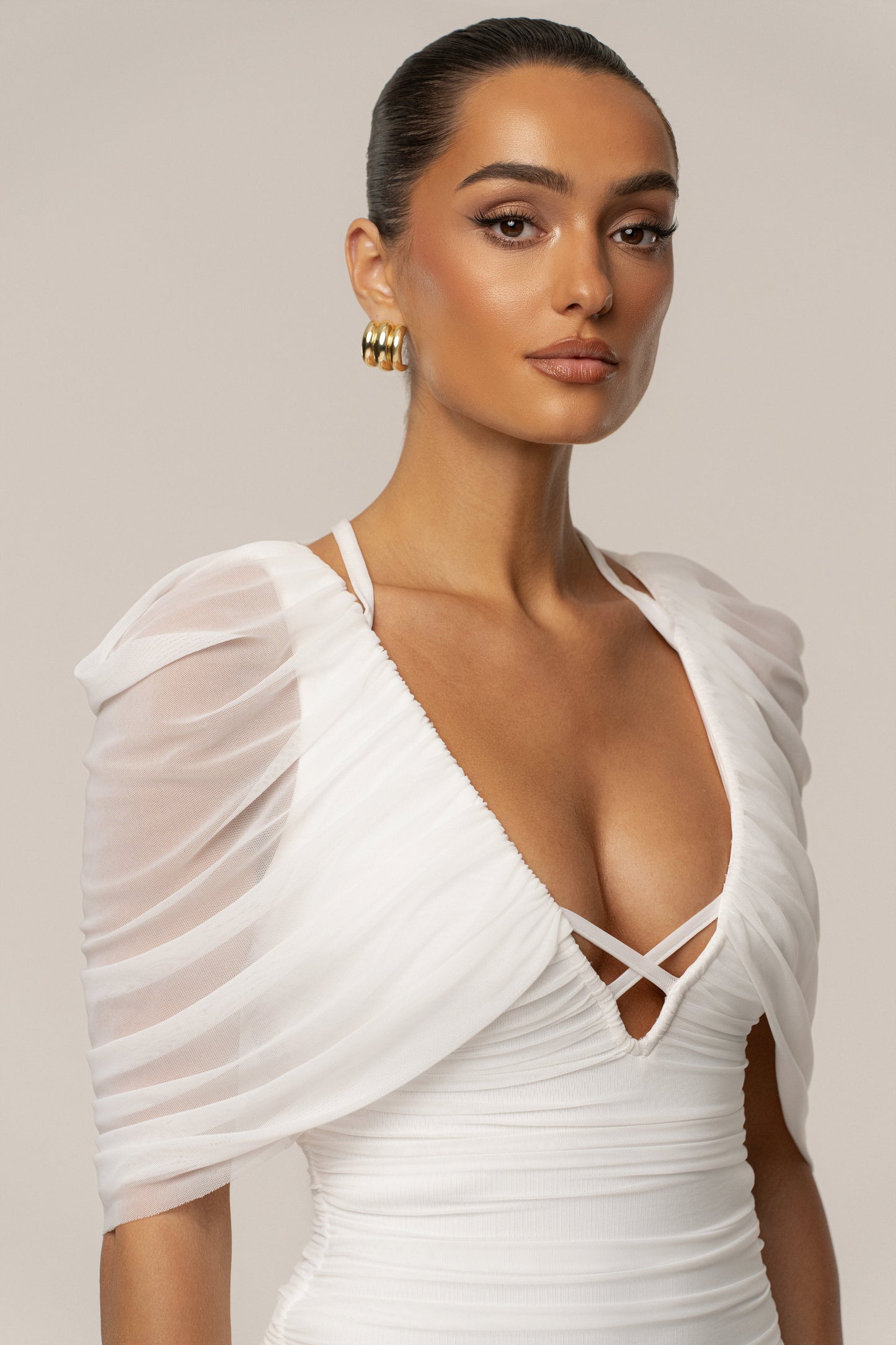 Ivory Timeless Drape Midi Dress