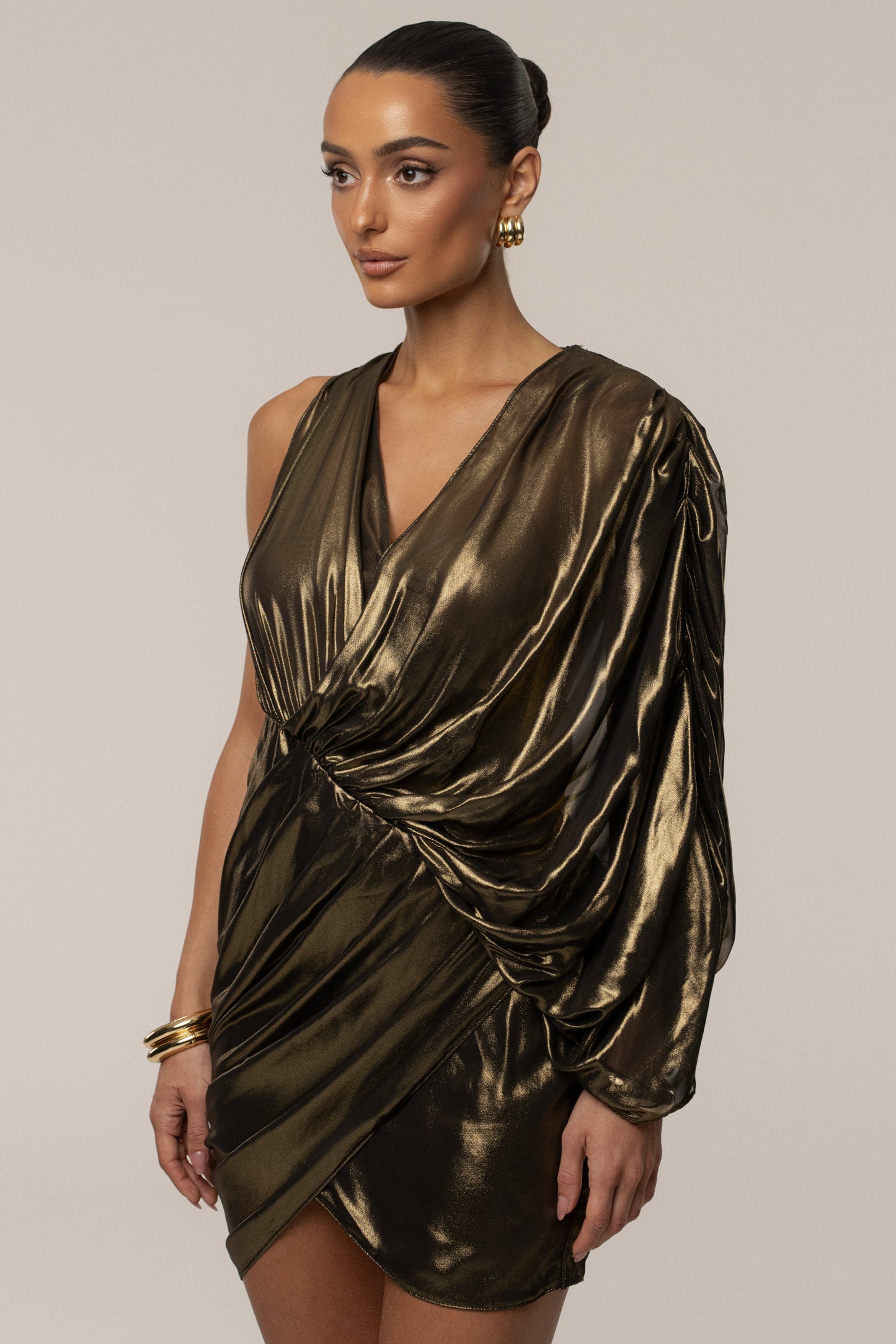 Gold Gleaming Metallic Mini Dress