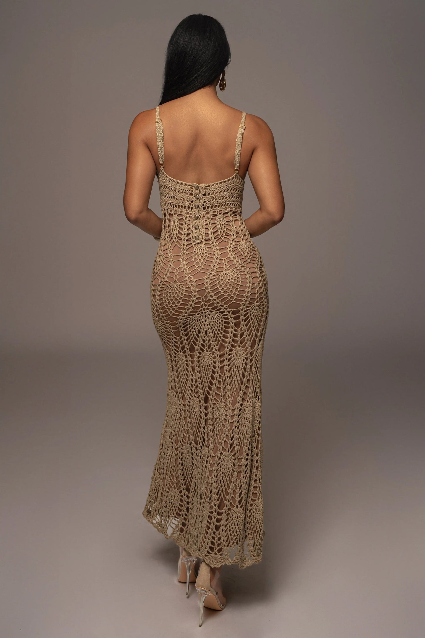 Mocha Great Escape Crochet Maxi Dress