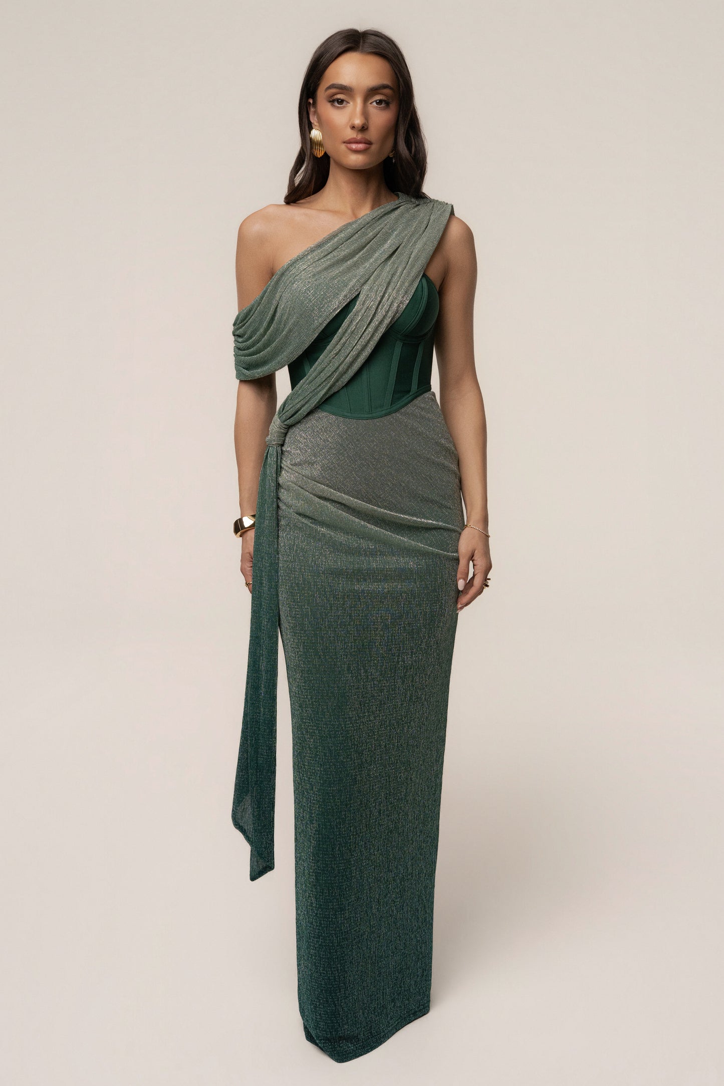 Green Celestina Draped Maxi Dress