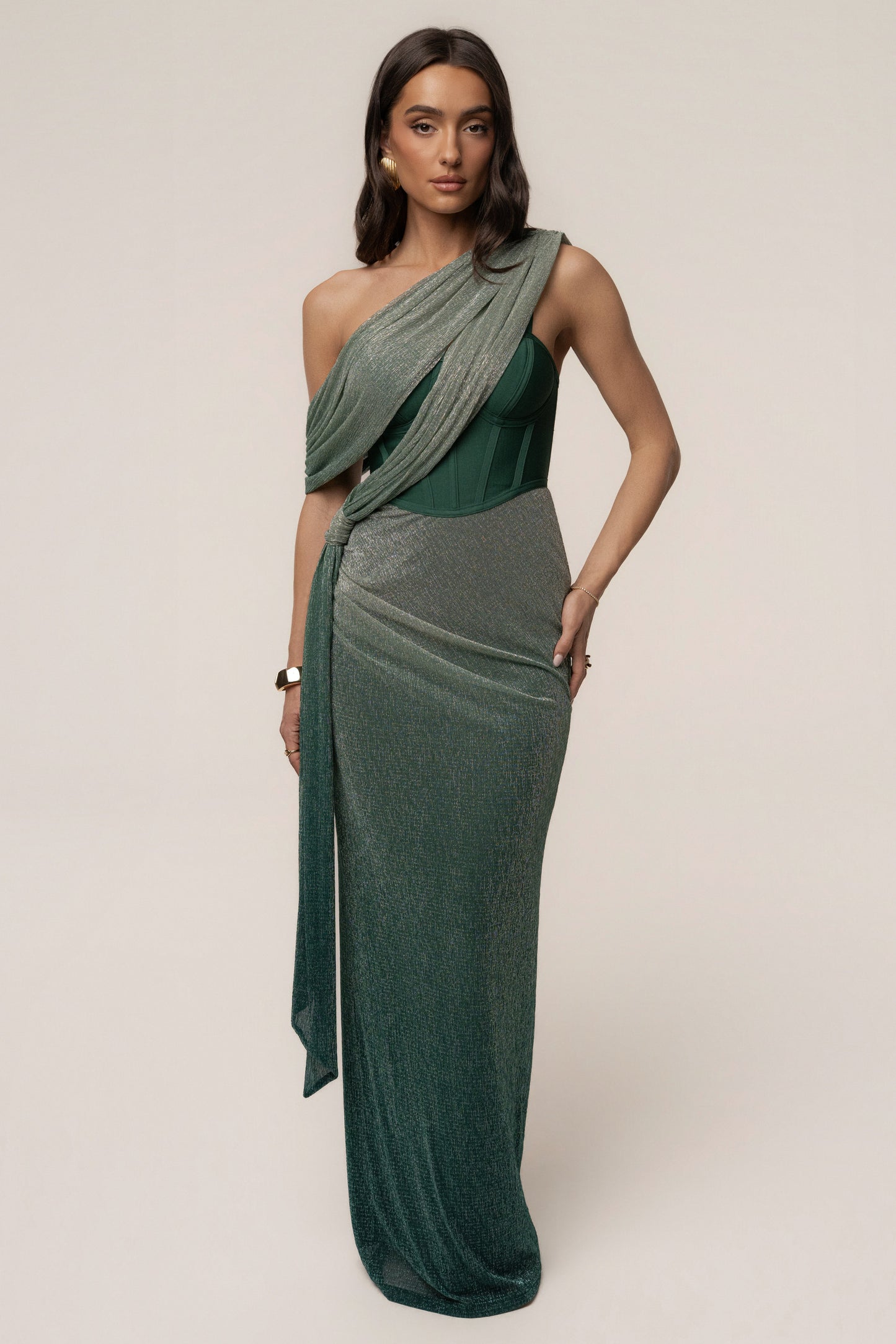 Green Celestina Draped Maxi Dress