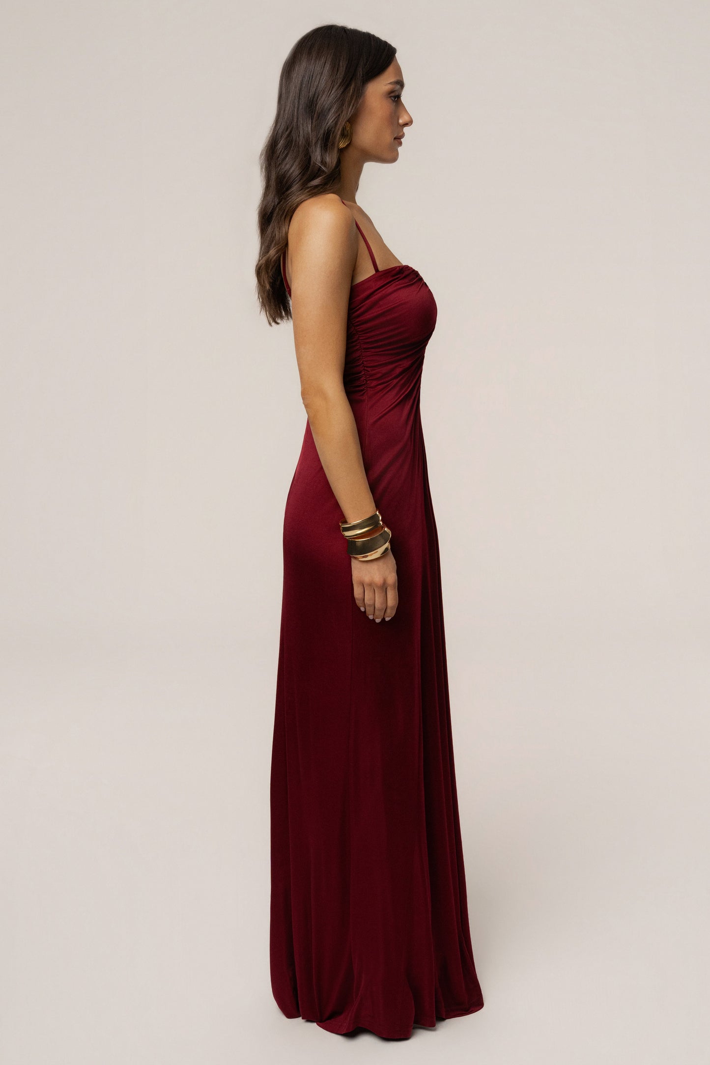Burgundy Auric Deep Plunge Maxi Dress