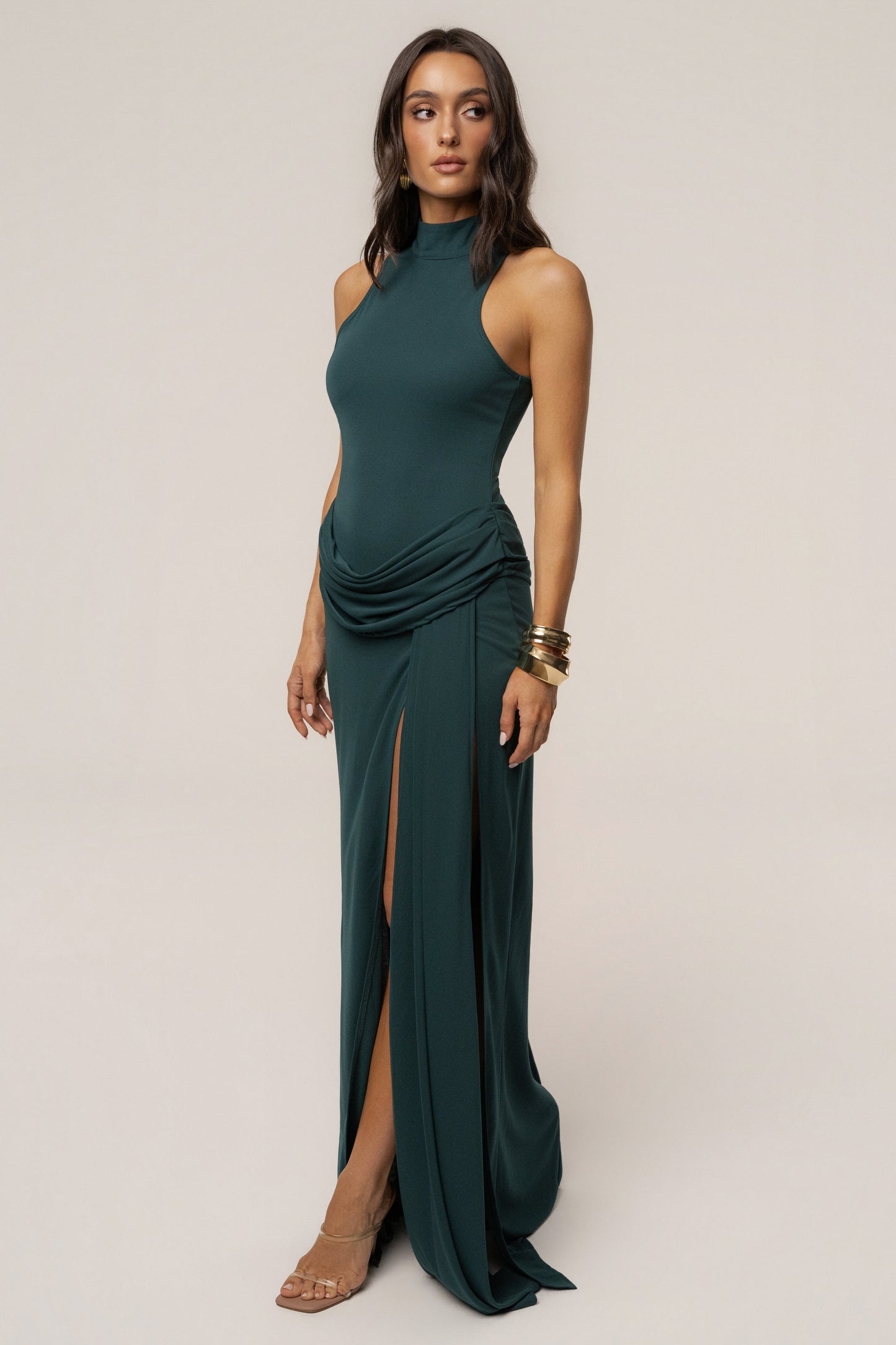 Green Dynasty Slit Maxi Dress