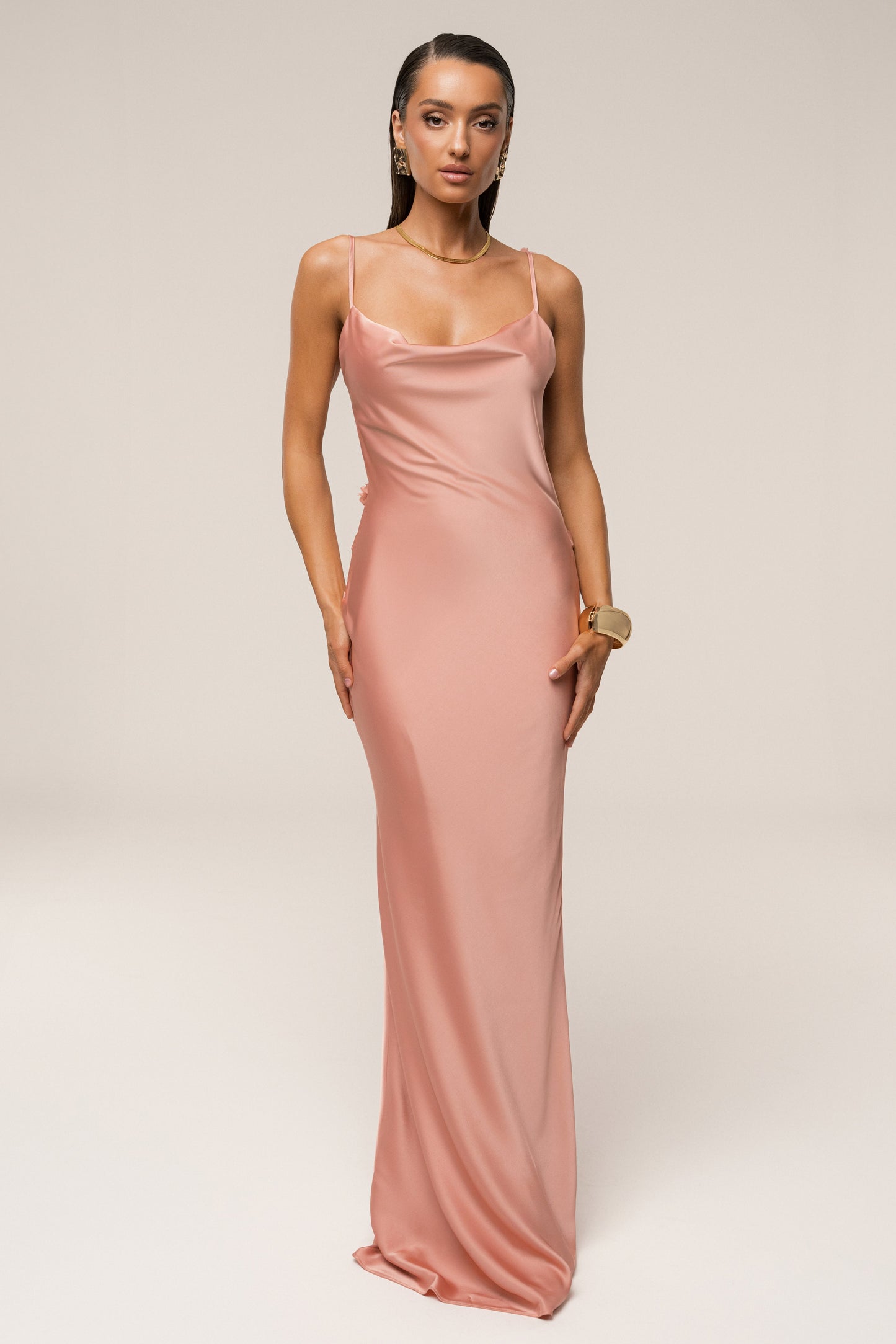 Dark Peach Down The Aisle Satin Gown
