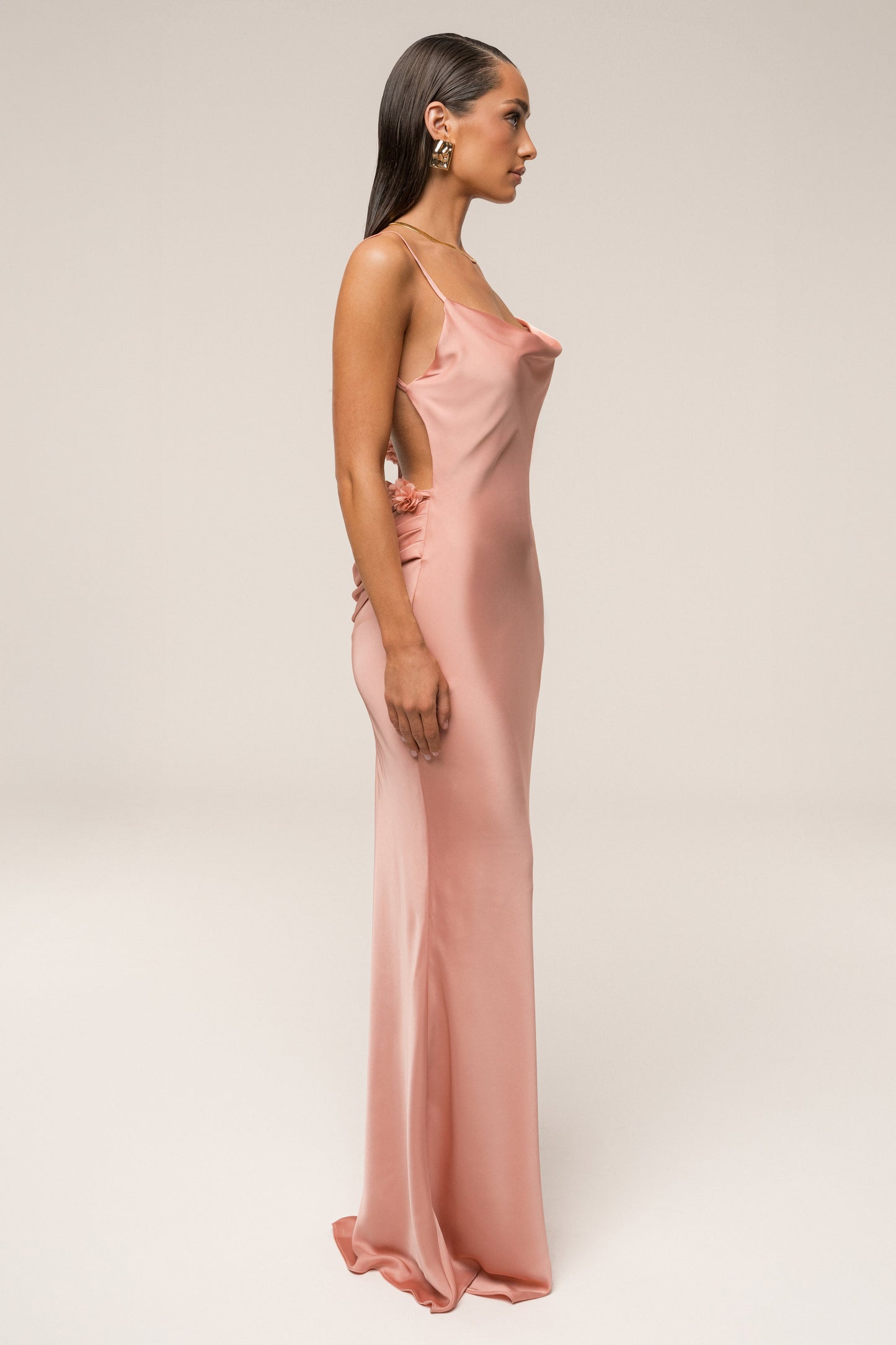Dark Peach Down The Aisle Satin Gown