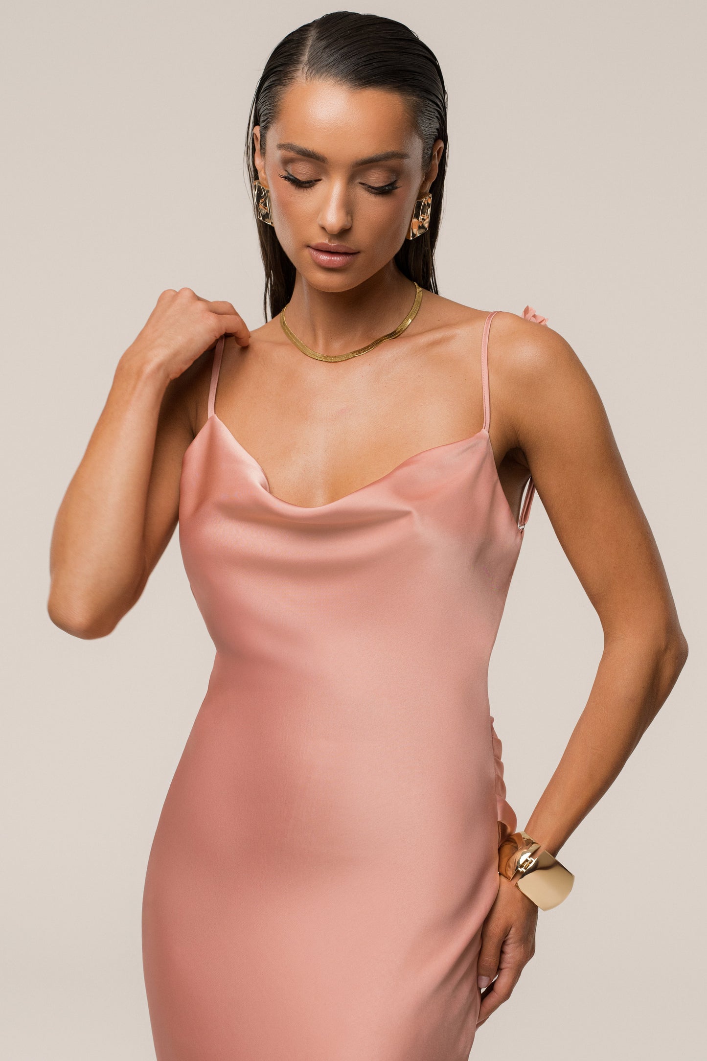 Dark Peach Down The Aisle Satin Gown