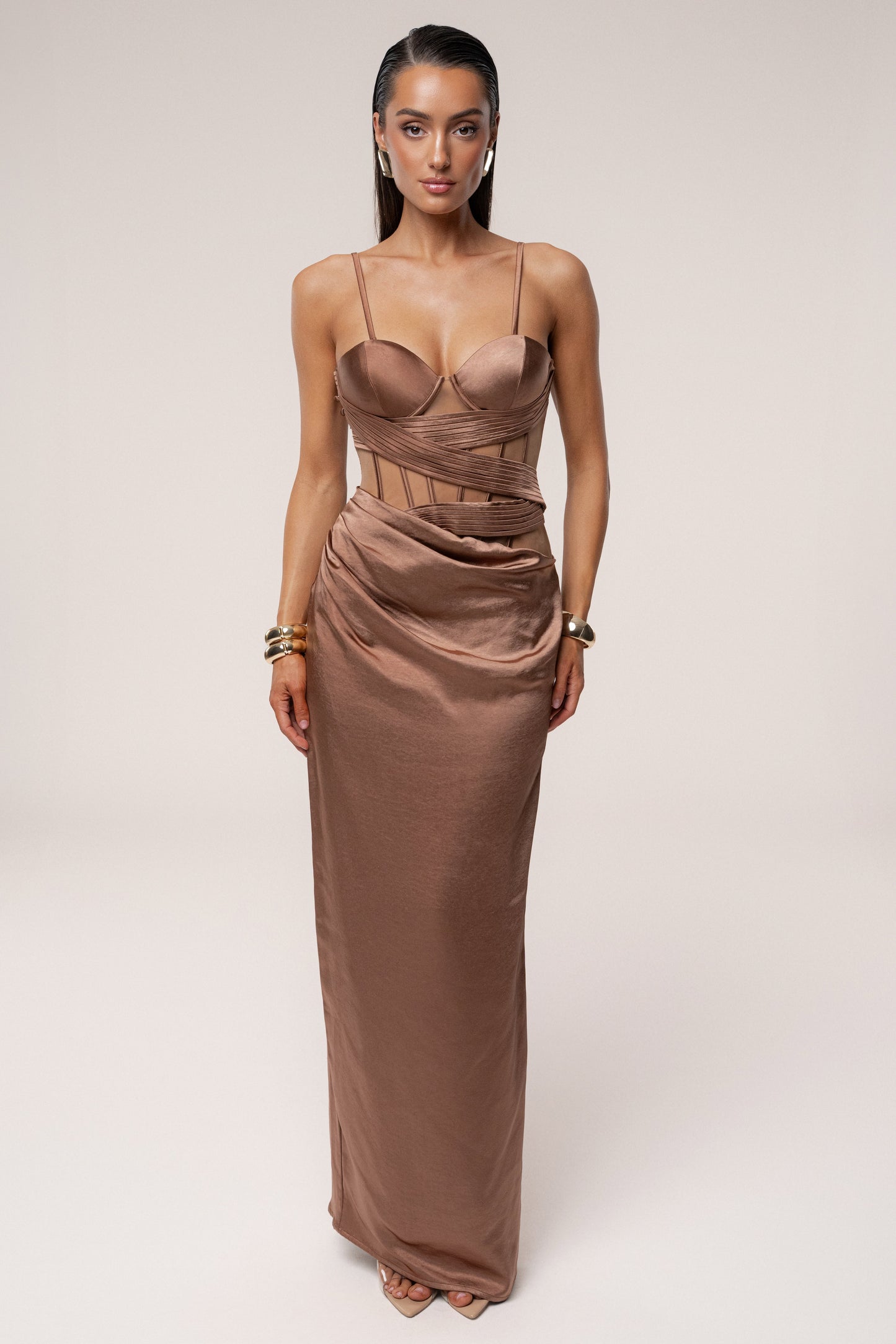 Bronze Golden Hour Corset Maxi Dress