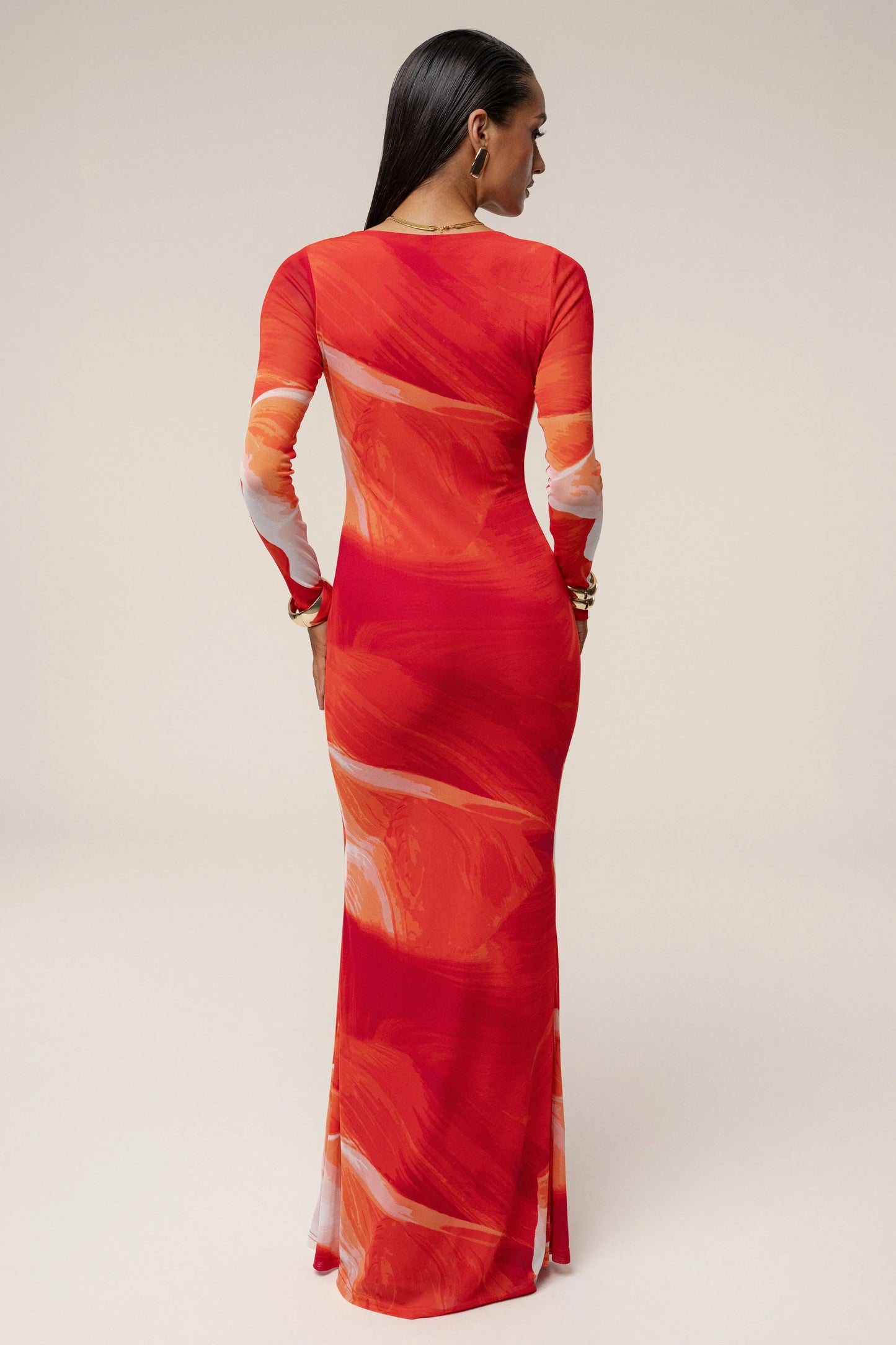 Sunset Red Palms And Sands Mesh Maxi Dress