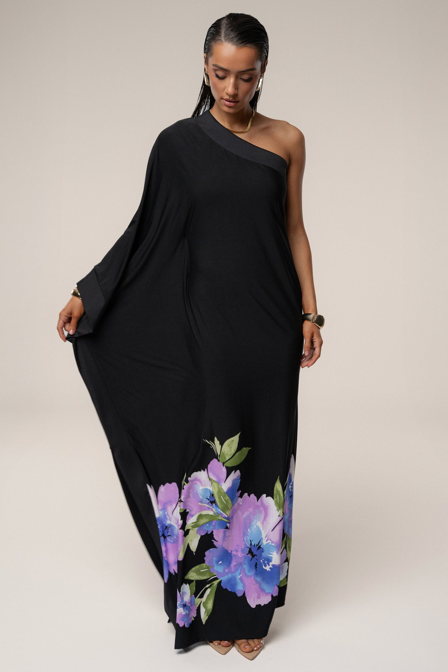 Black Floral Petals And Passion Maxi Dress