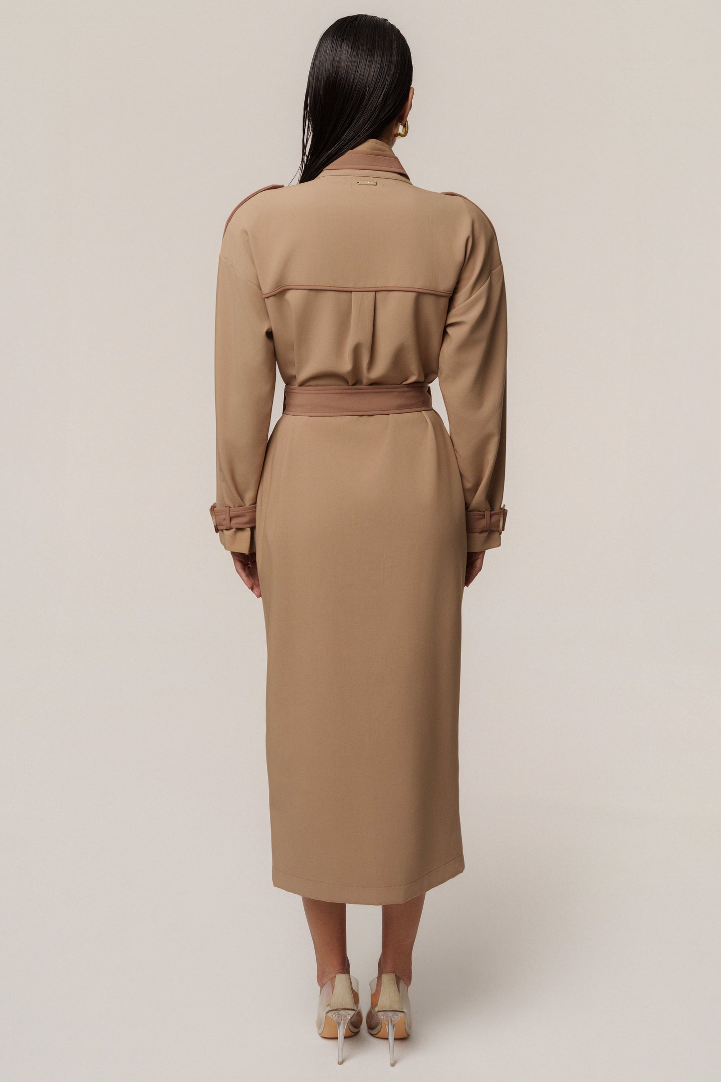 Beige Icon Belted Midi Dress