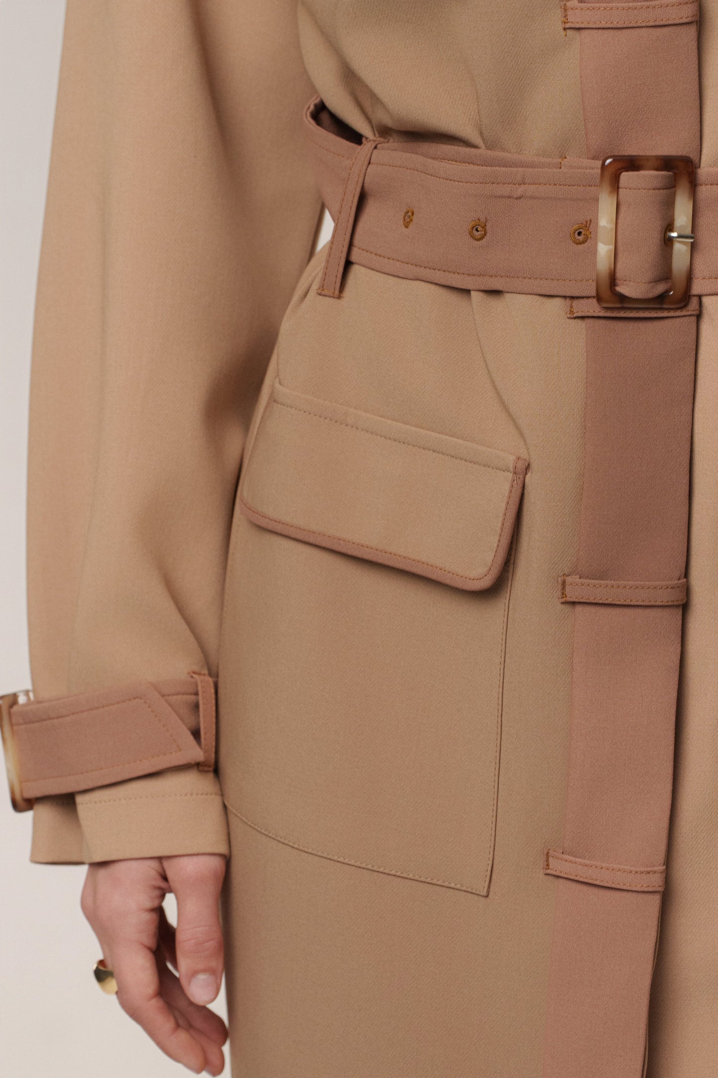 Beige Icon Belted Midi Dress