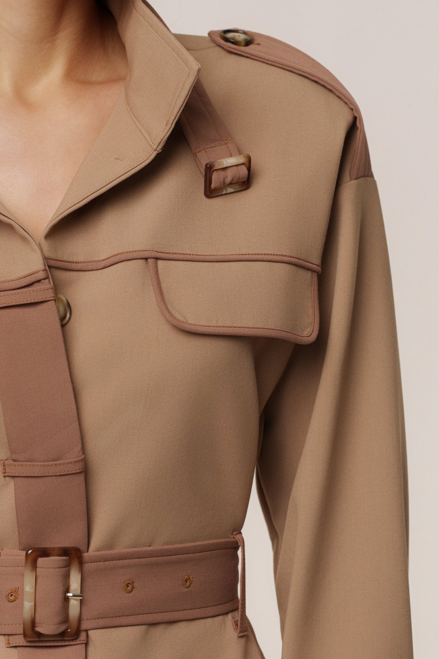 Beige Icon Belted Midi Dress