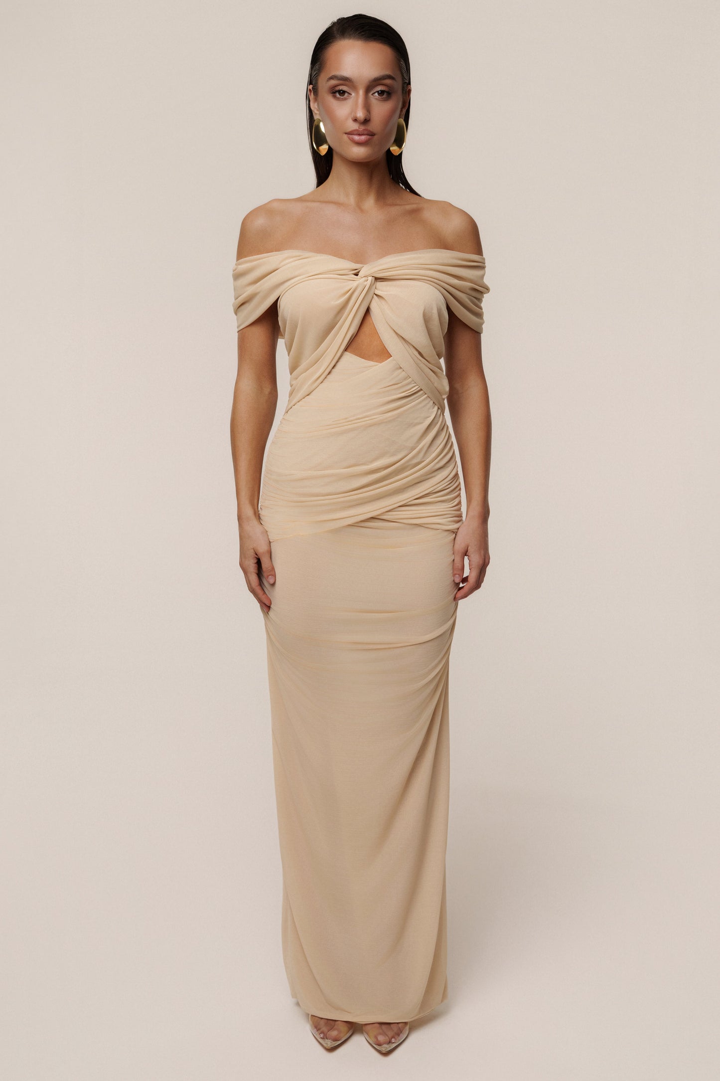 Ivory Alessandra Off Shoulder Maxi Dress