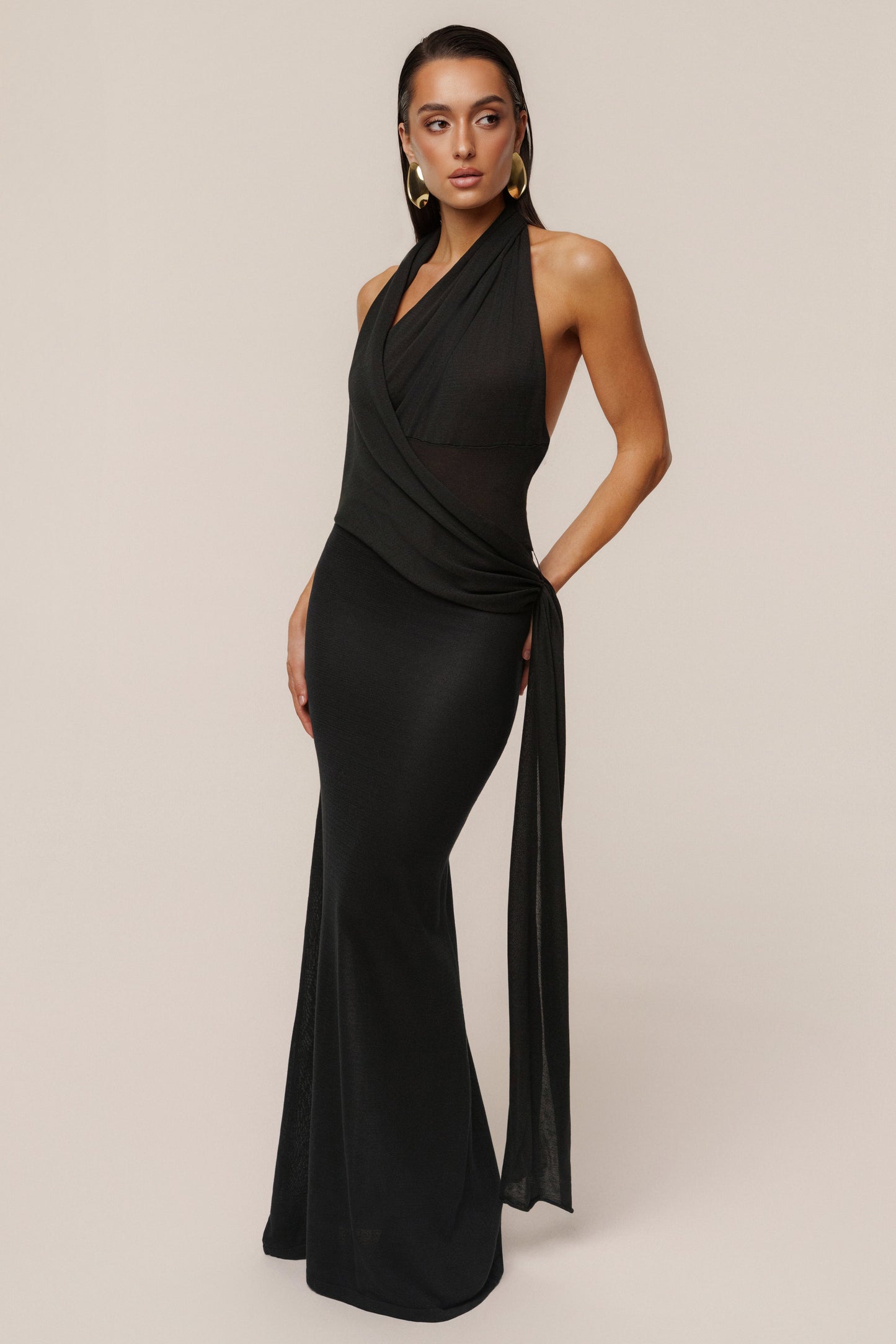 Black Miranda Draped Maxi Dress