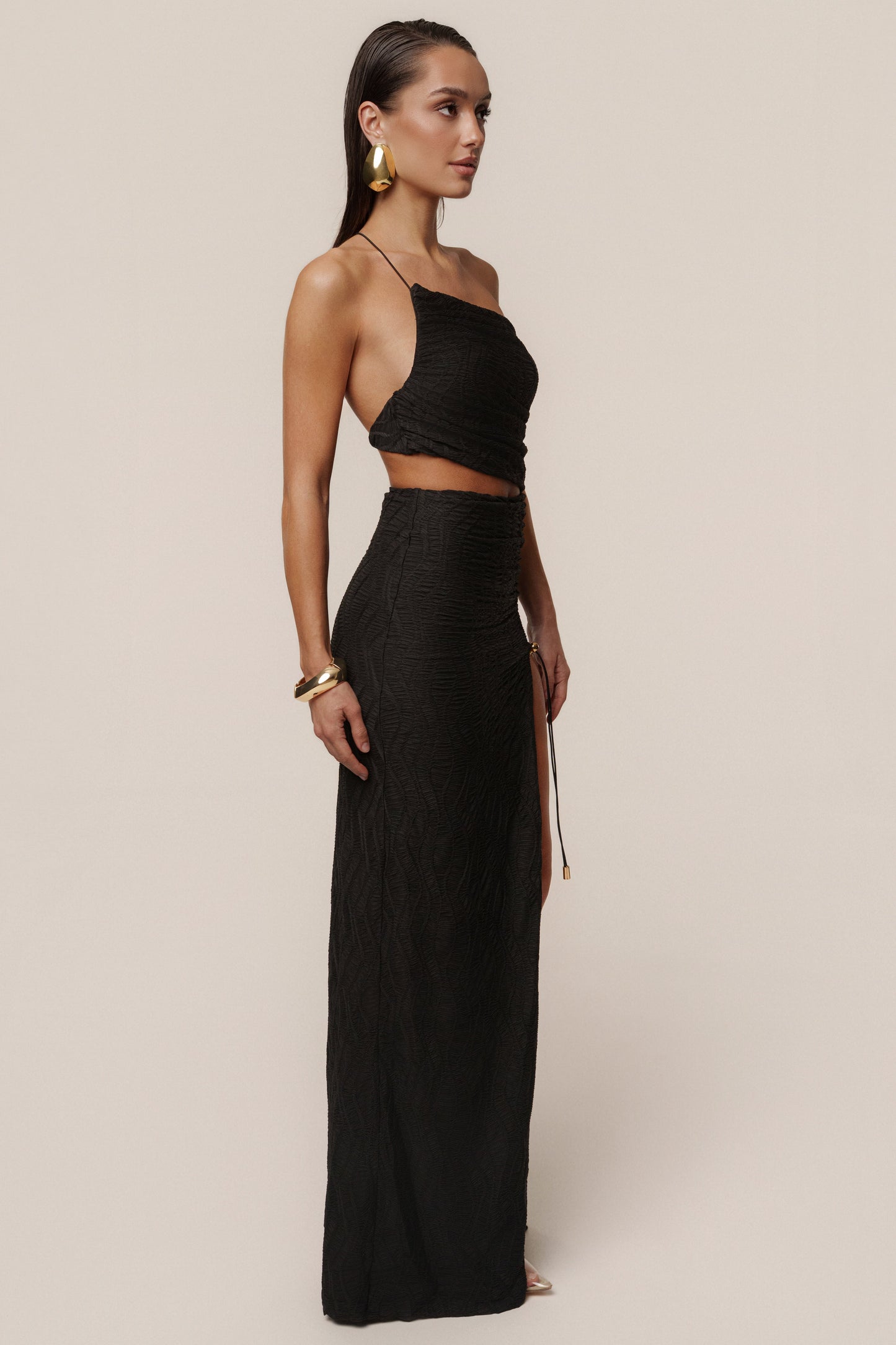 Black Adriana One Shoulder Maxi Dress
