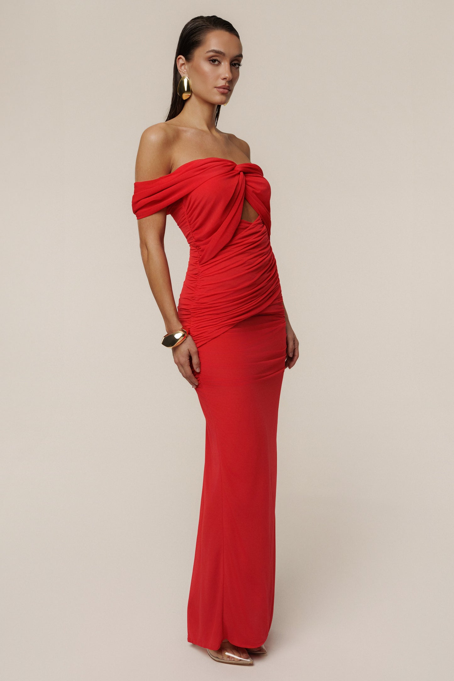 Red Alessandra Off Shoulder Maxi Dress