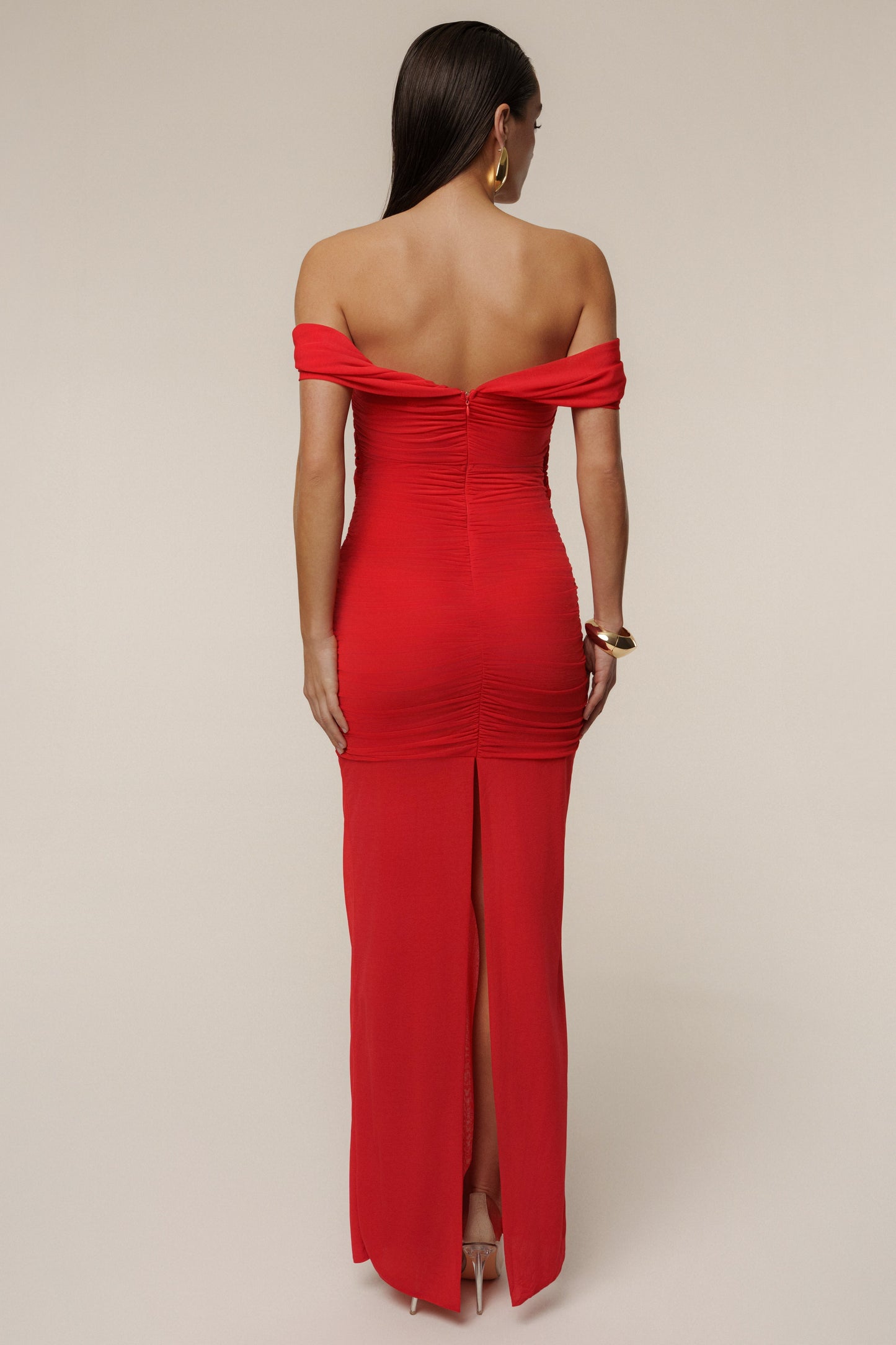 Red Alessandra Off Shoulder Maxi Dress