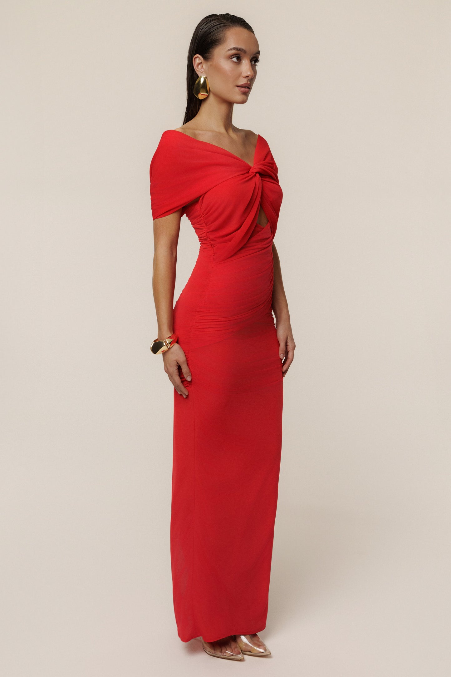 Red Alessandra Off Shoulder Maxi Dress