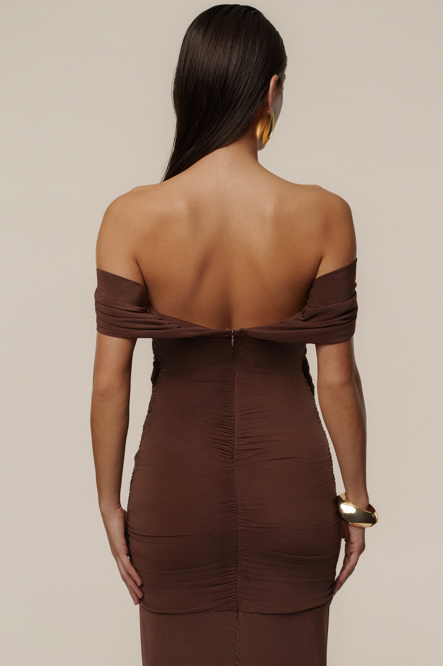 Chocolate Alessandra Off Shoulder Maxi Dress