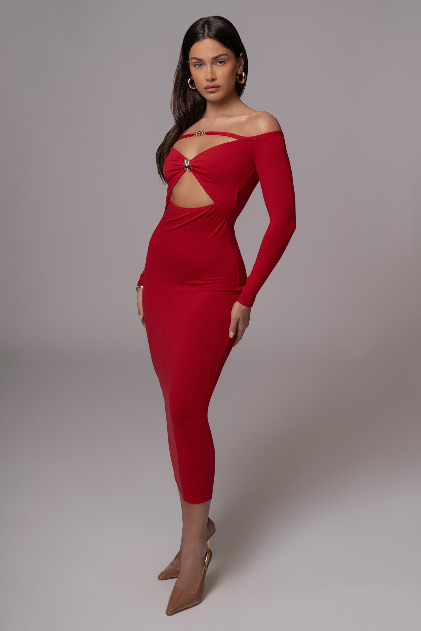 Red Off Shoulder Cutout Dress
