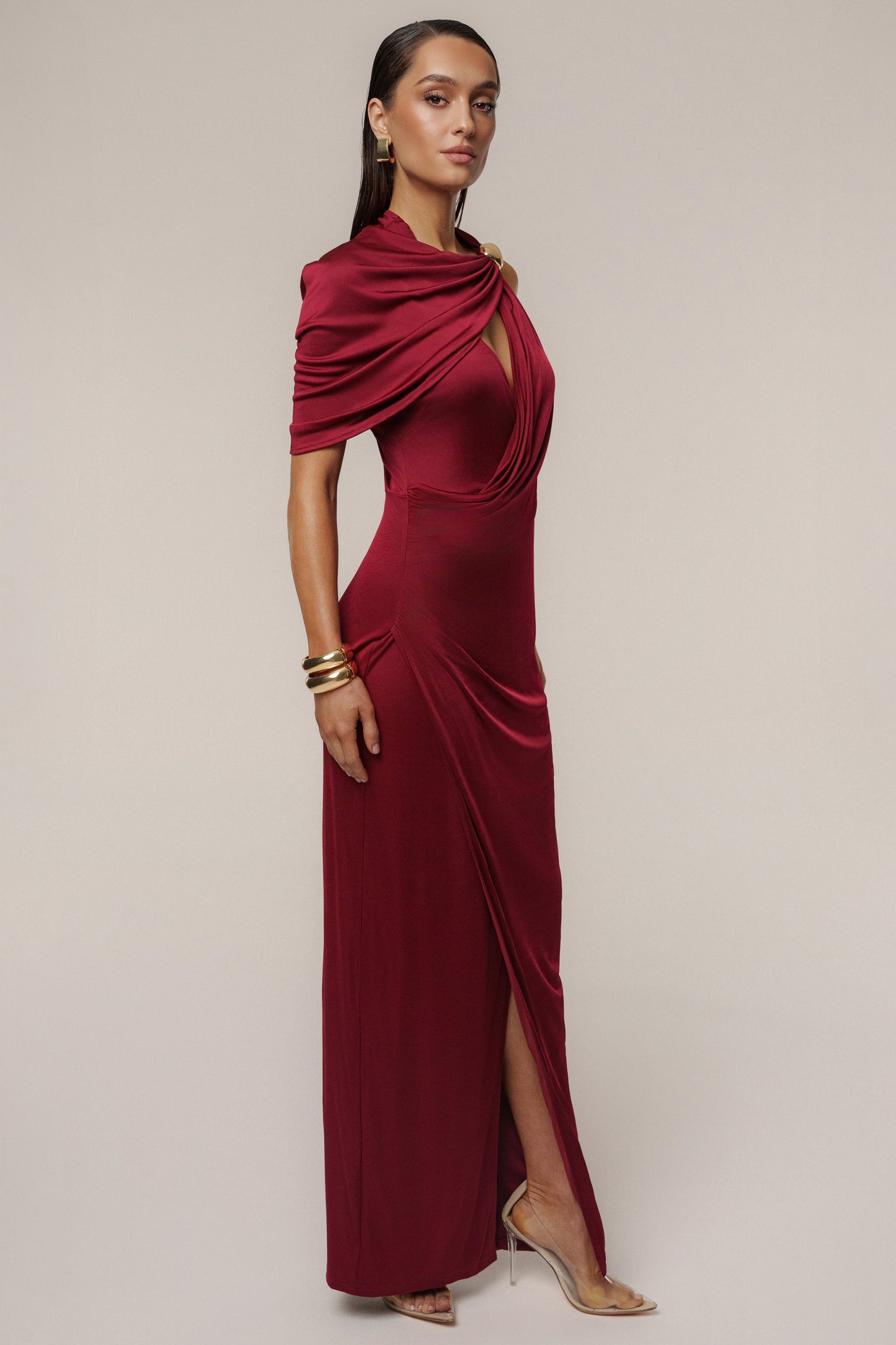 Burgundy Enchanted Drape Maxi Dress