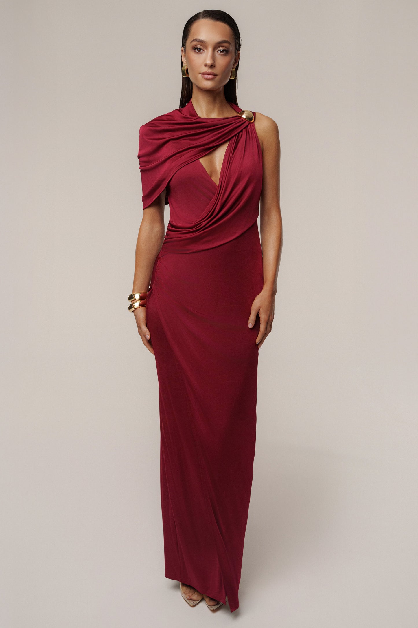 Burgundy Enchanted Drape Maxi Dress