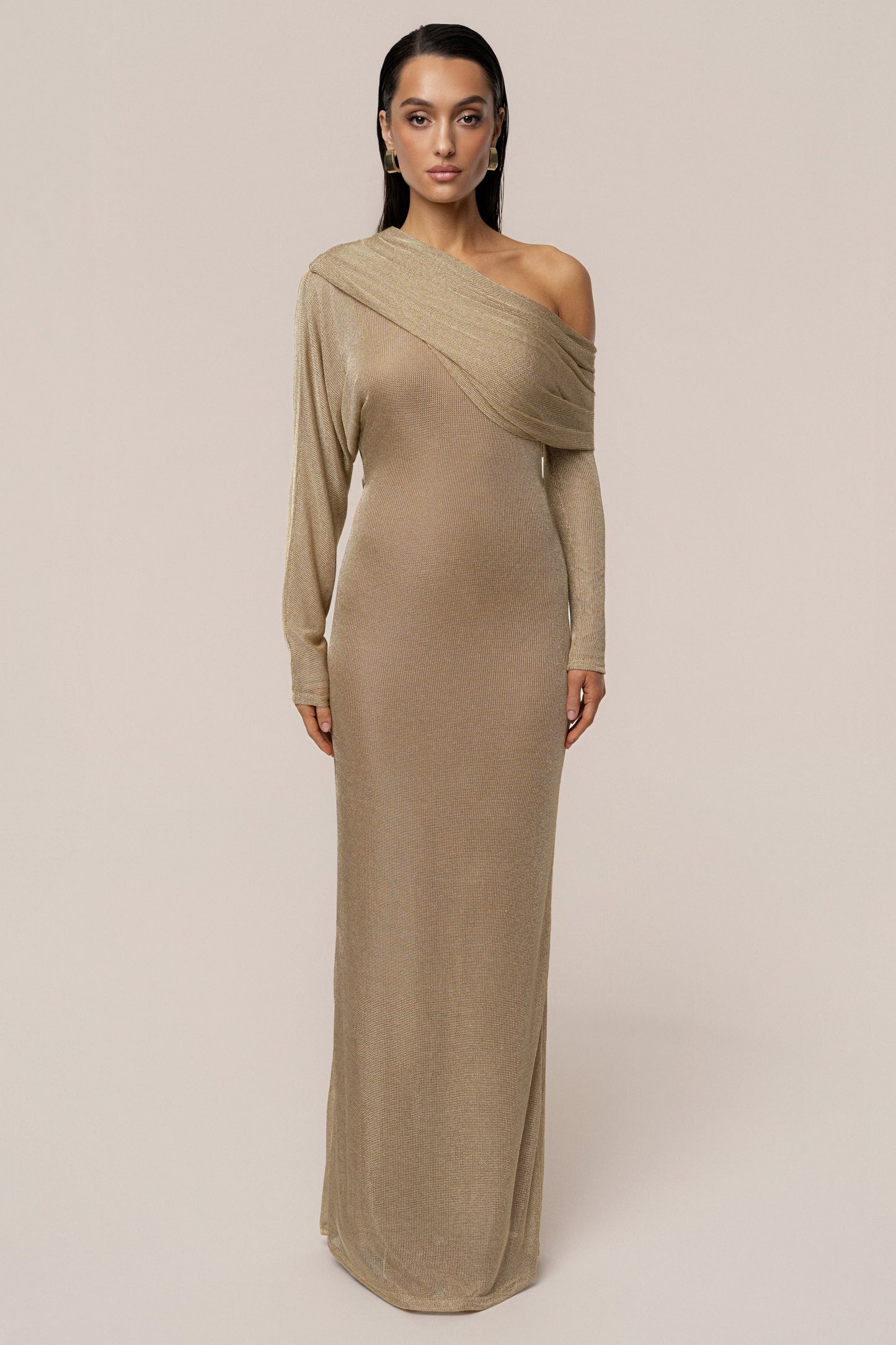 Gold Drape And Shine Maxi Dress
