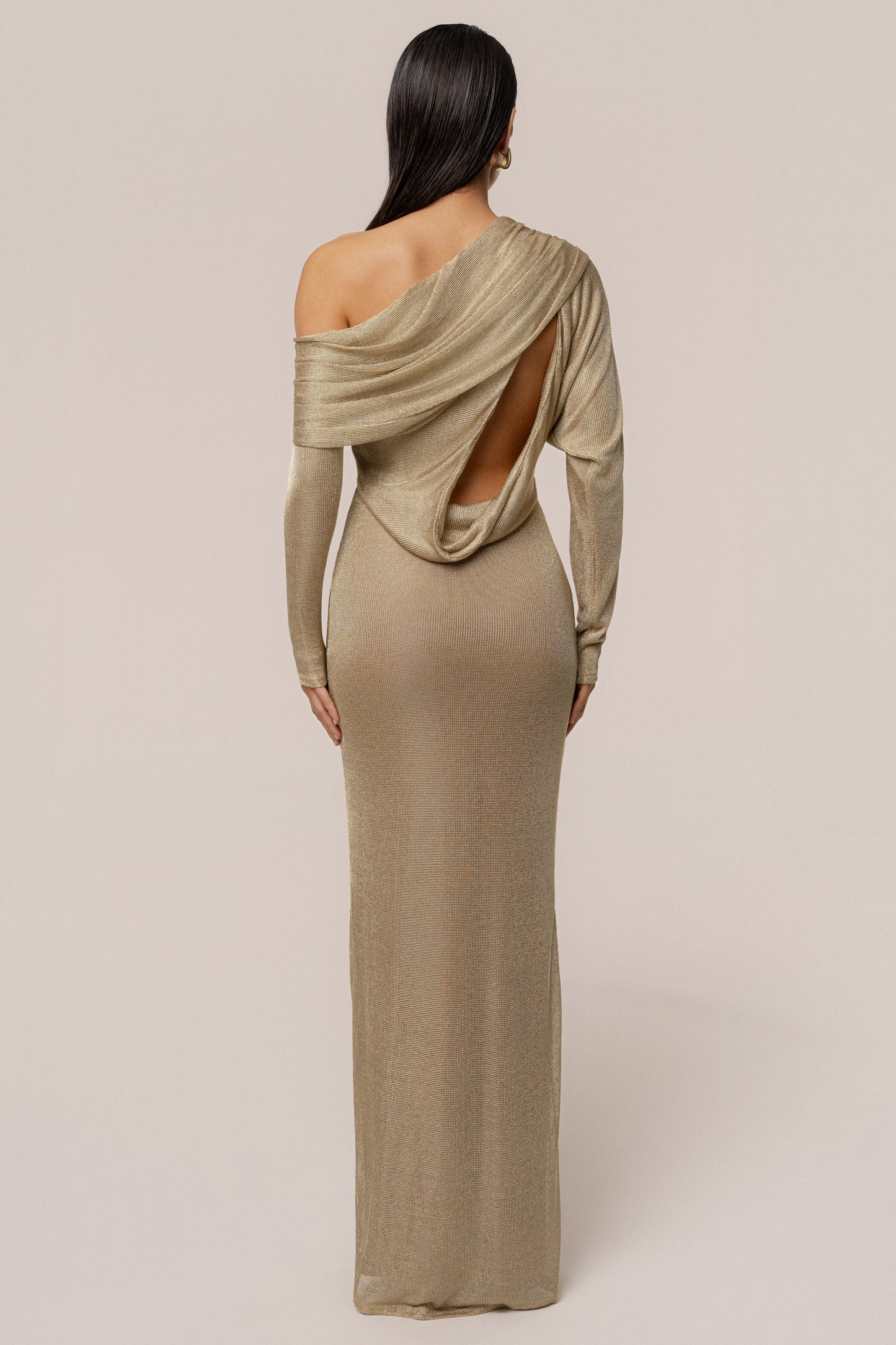 Gold Drape And Shine Maxi Dress
