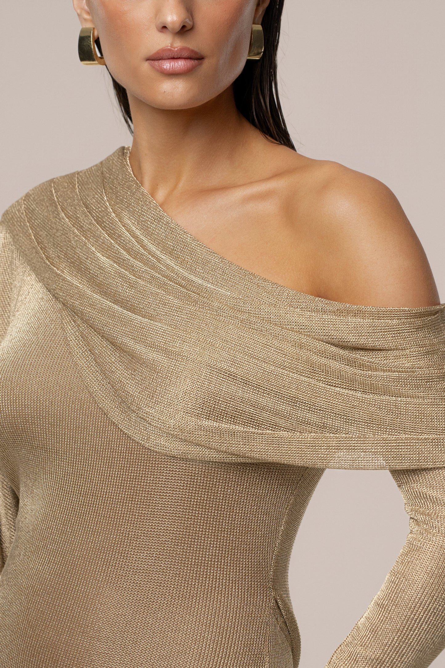 Gold Drape And Shine Maxi Dress