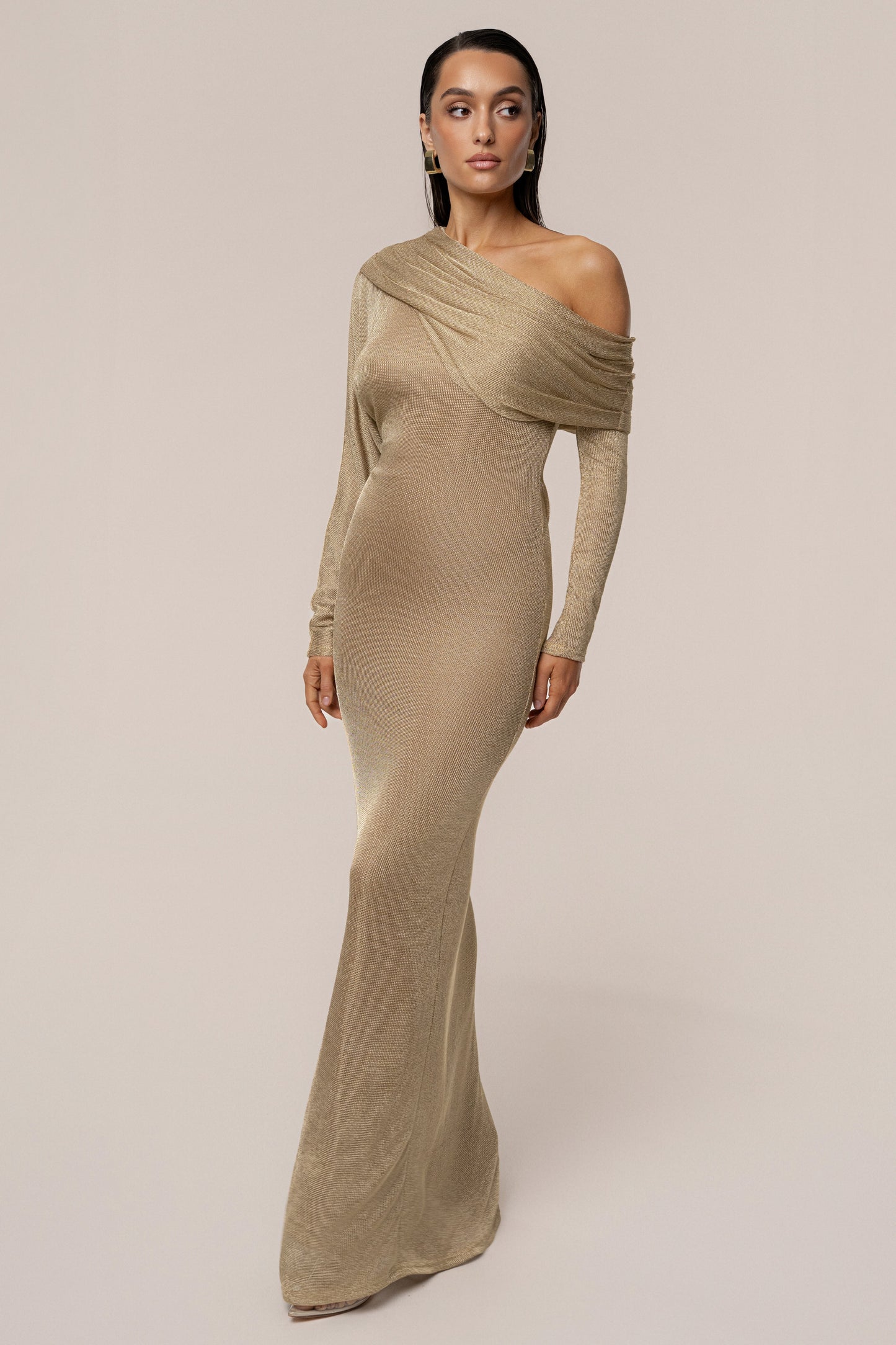 Gold Drape And Shine Maxi Dress